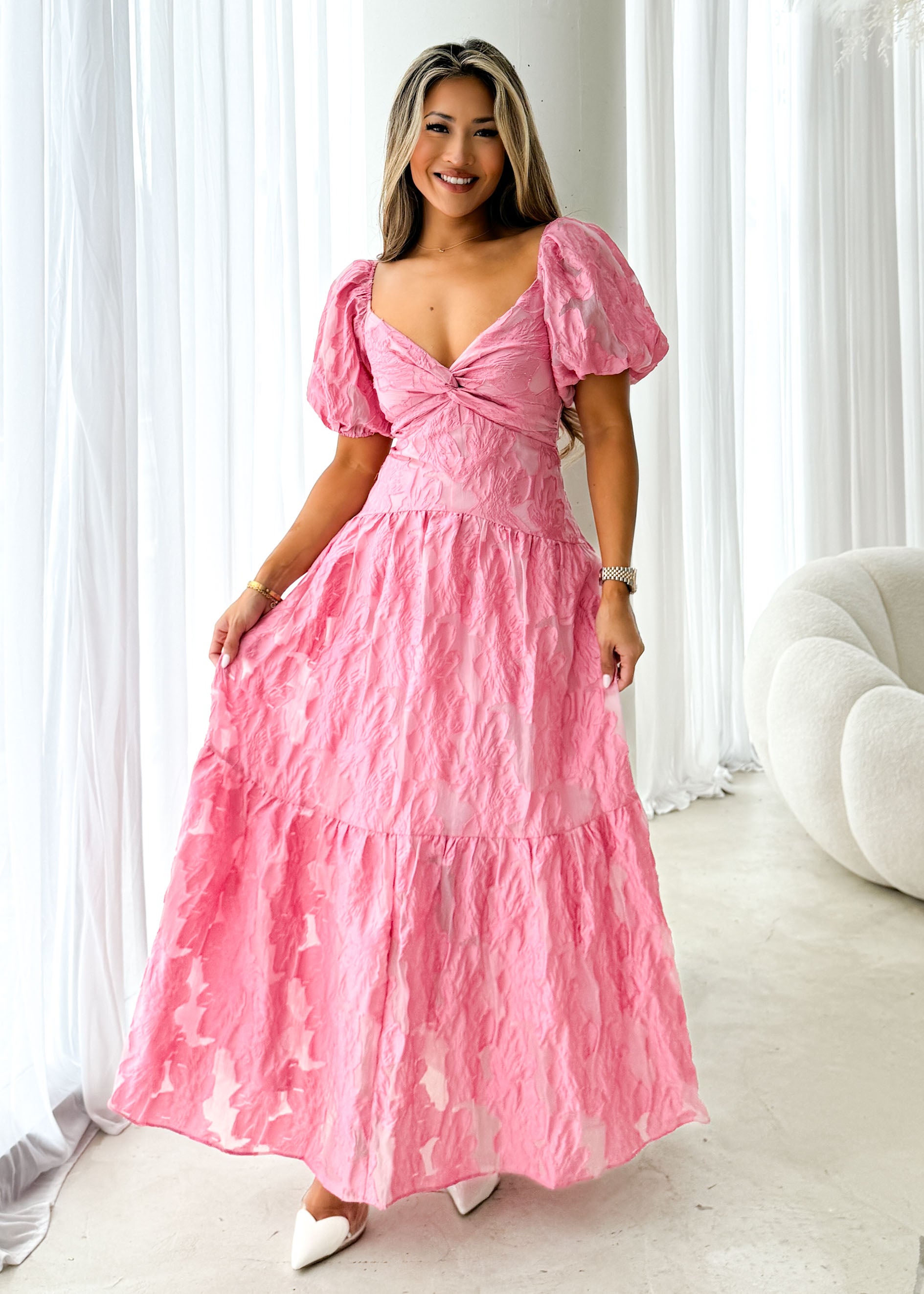 Sandra Maxi Dress - Candy Pink Jacquard