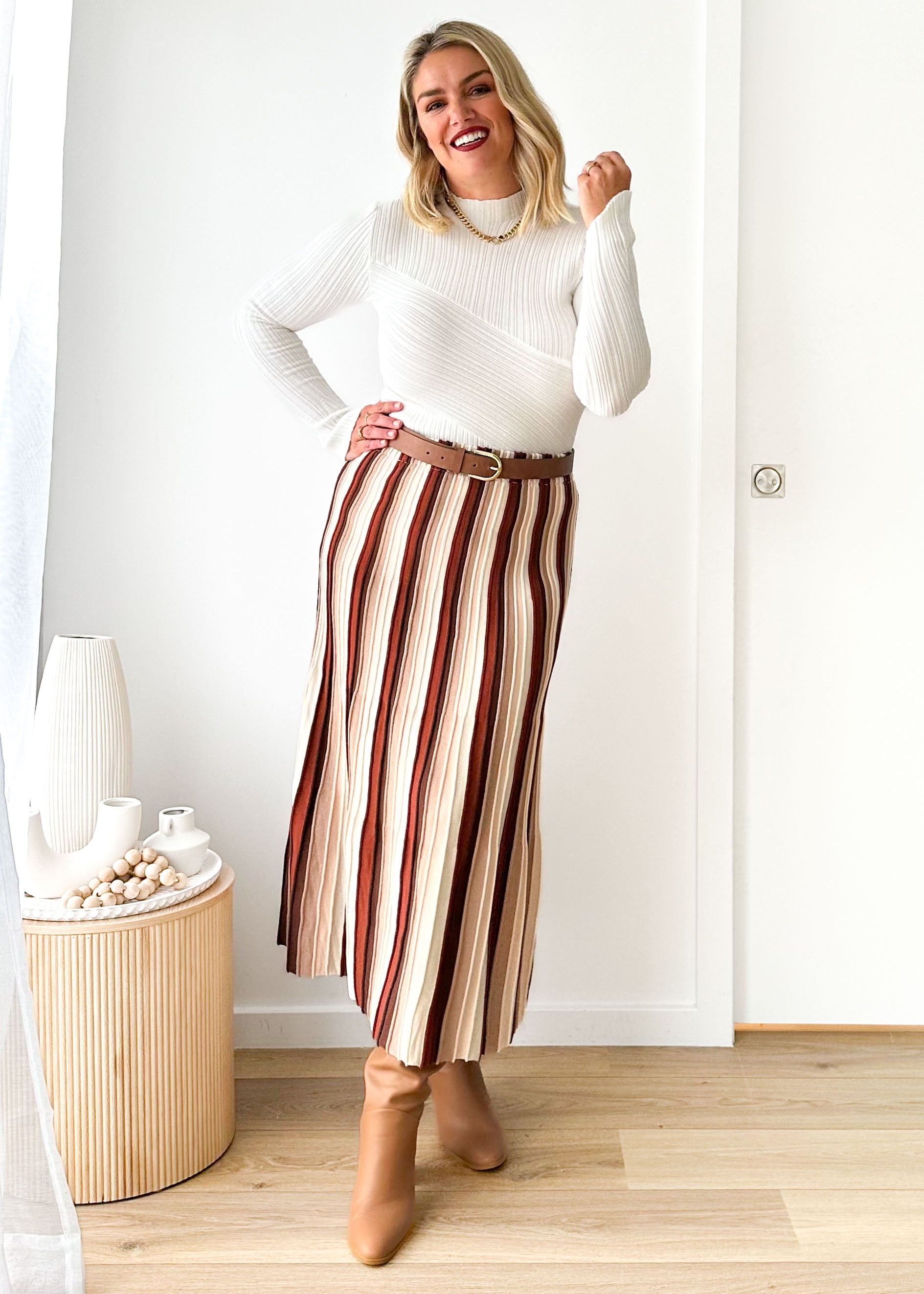 Kylee Knit Midi Skirt - Chocolate Stripe