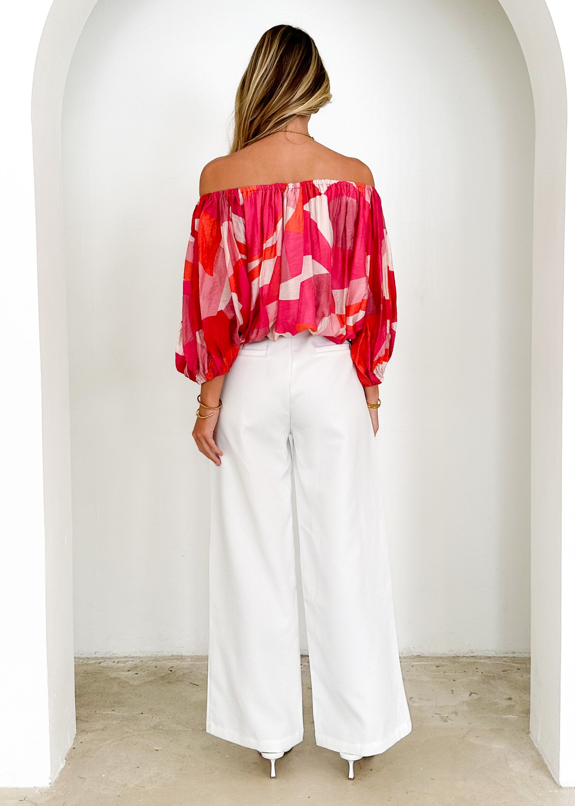 Vida Off Shoulder Blouse - Pink Geo