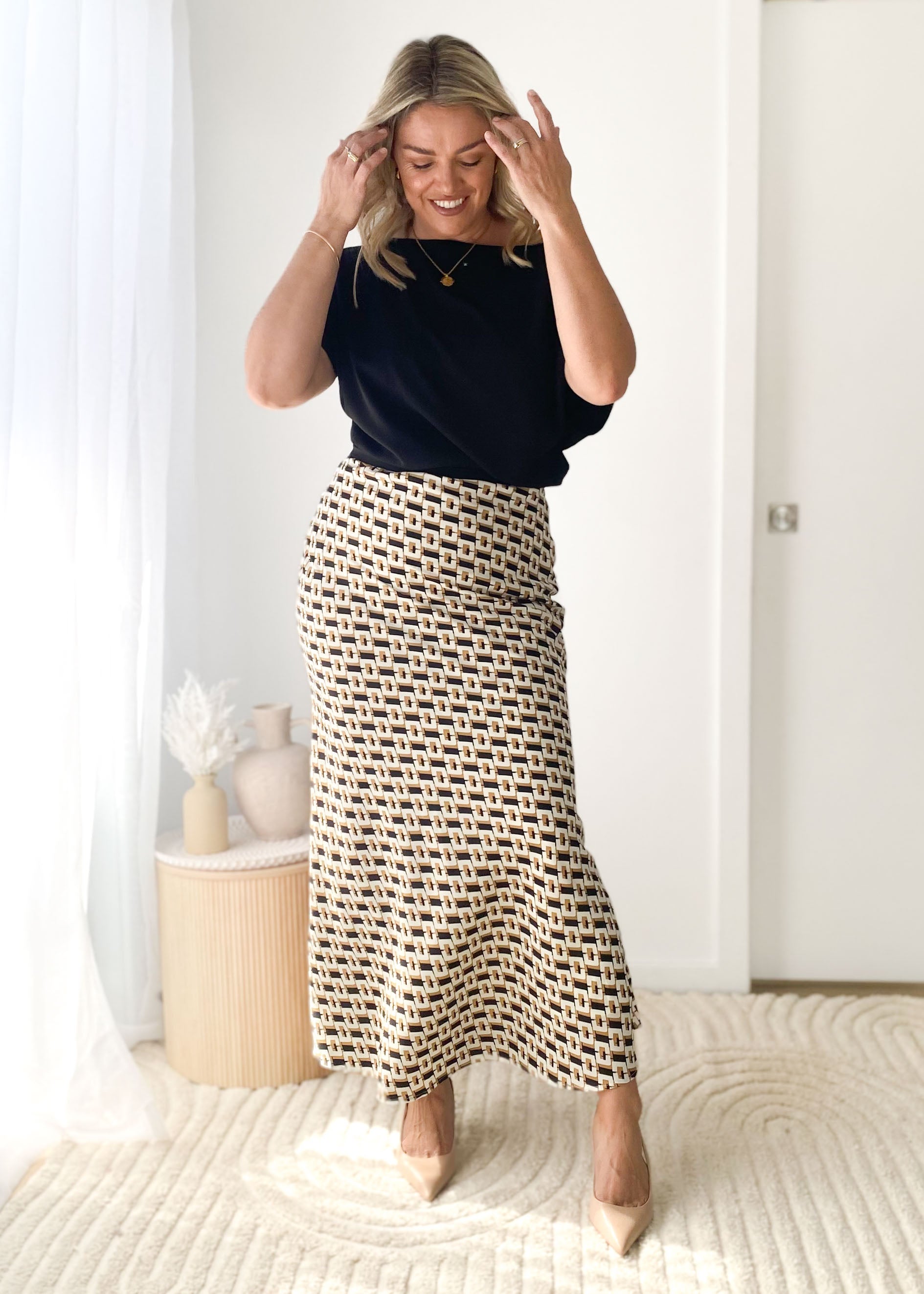 Belrae Maxi Skirt - Camel Geo