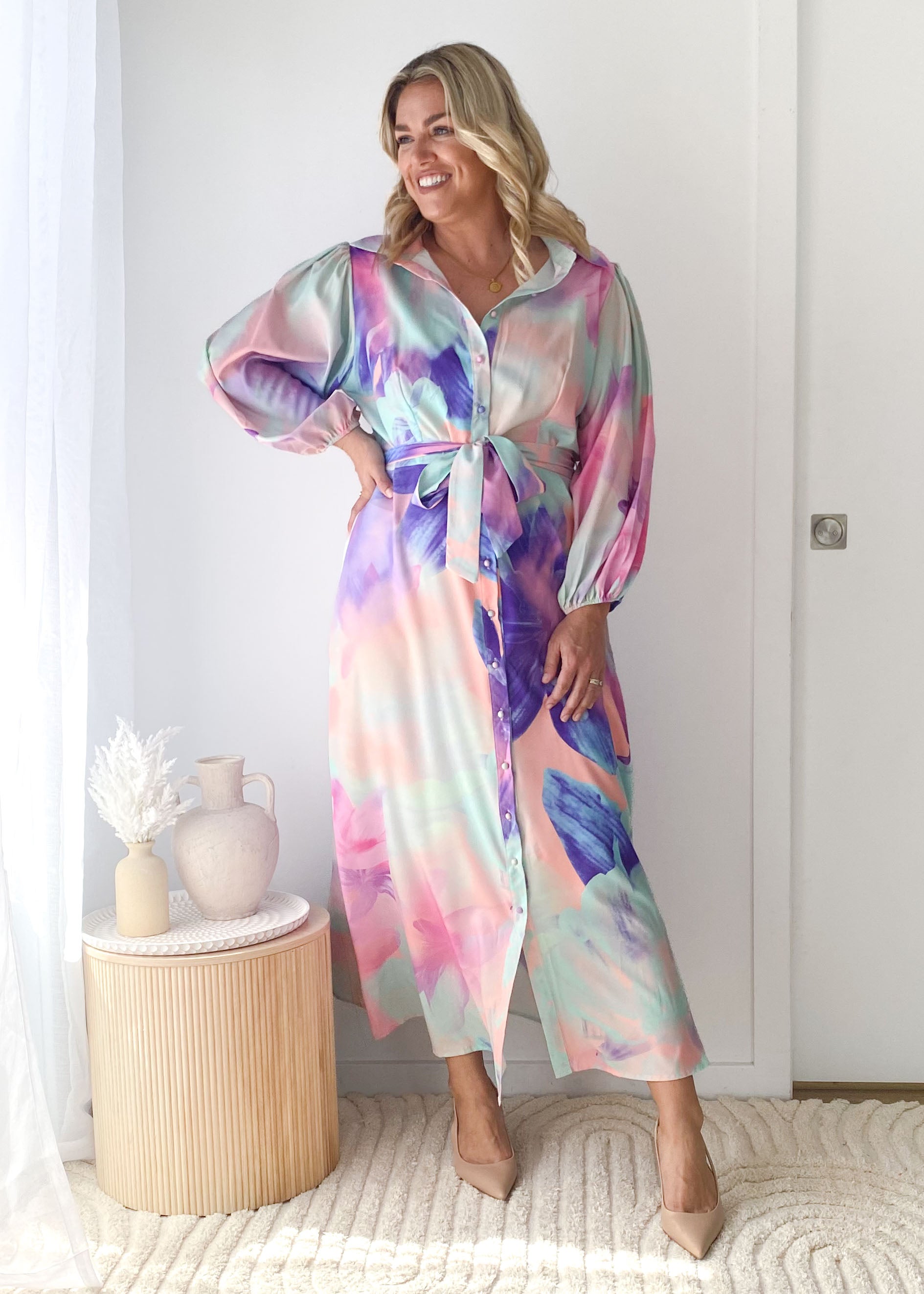 Alayna Maxi Dress - Pastel Watercolour