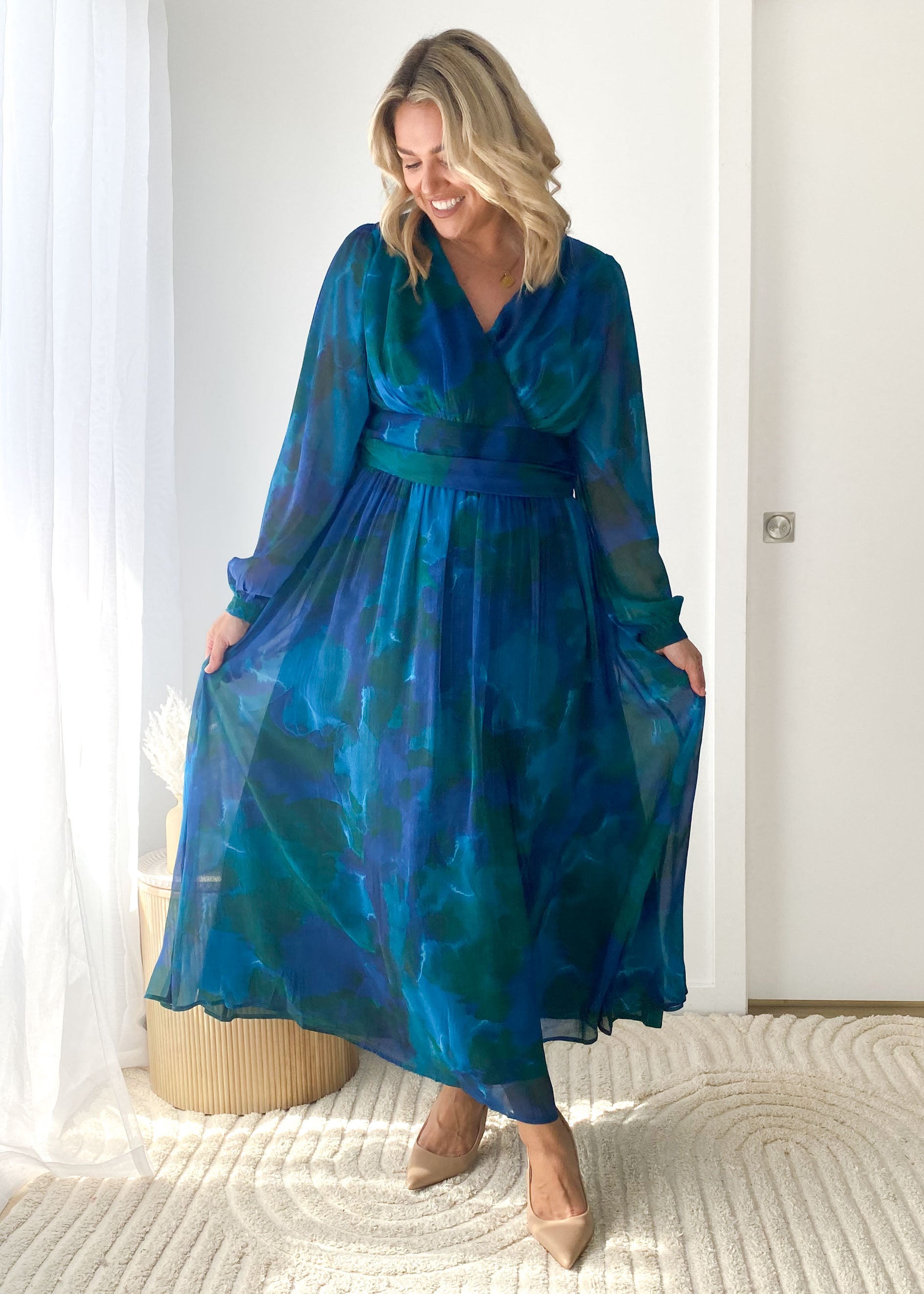 Amelle Maxi Dress - Blue Watercolour