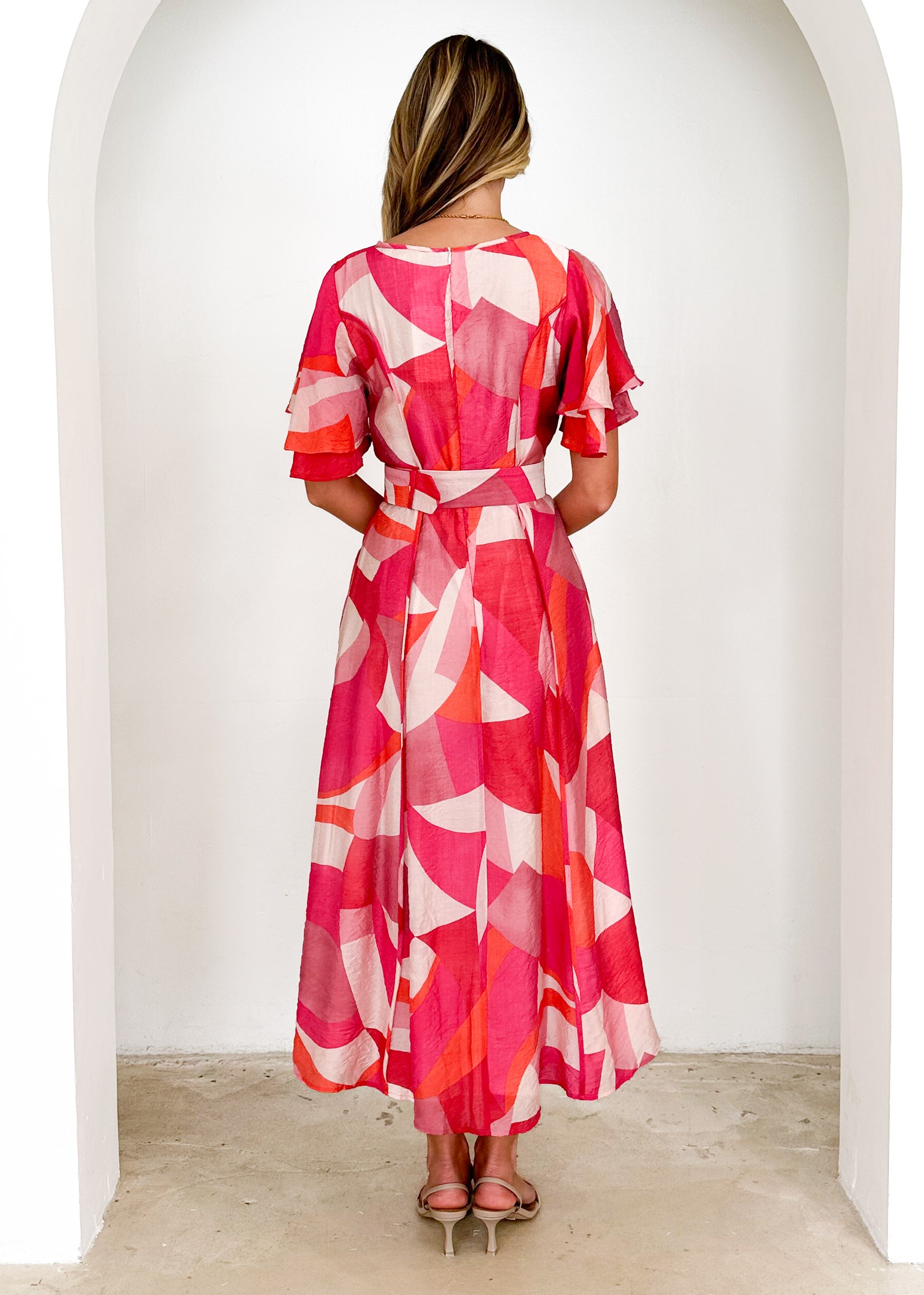 Callie Midi Dress - Pink Geo