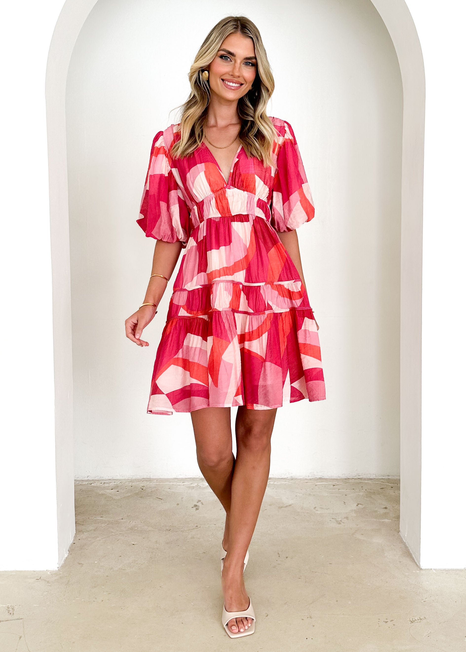 Channing Dress - Pink Geo