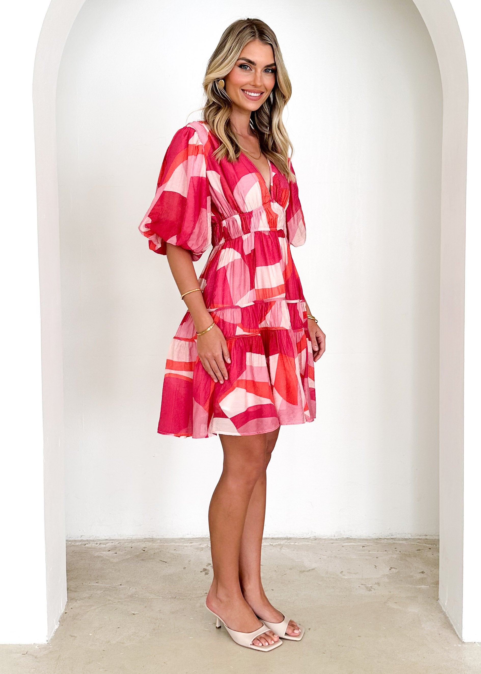 Channing Dress - Pink Geo