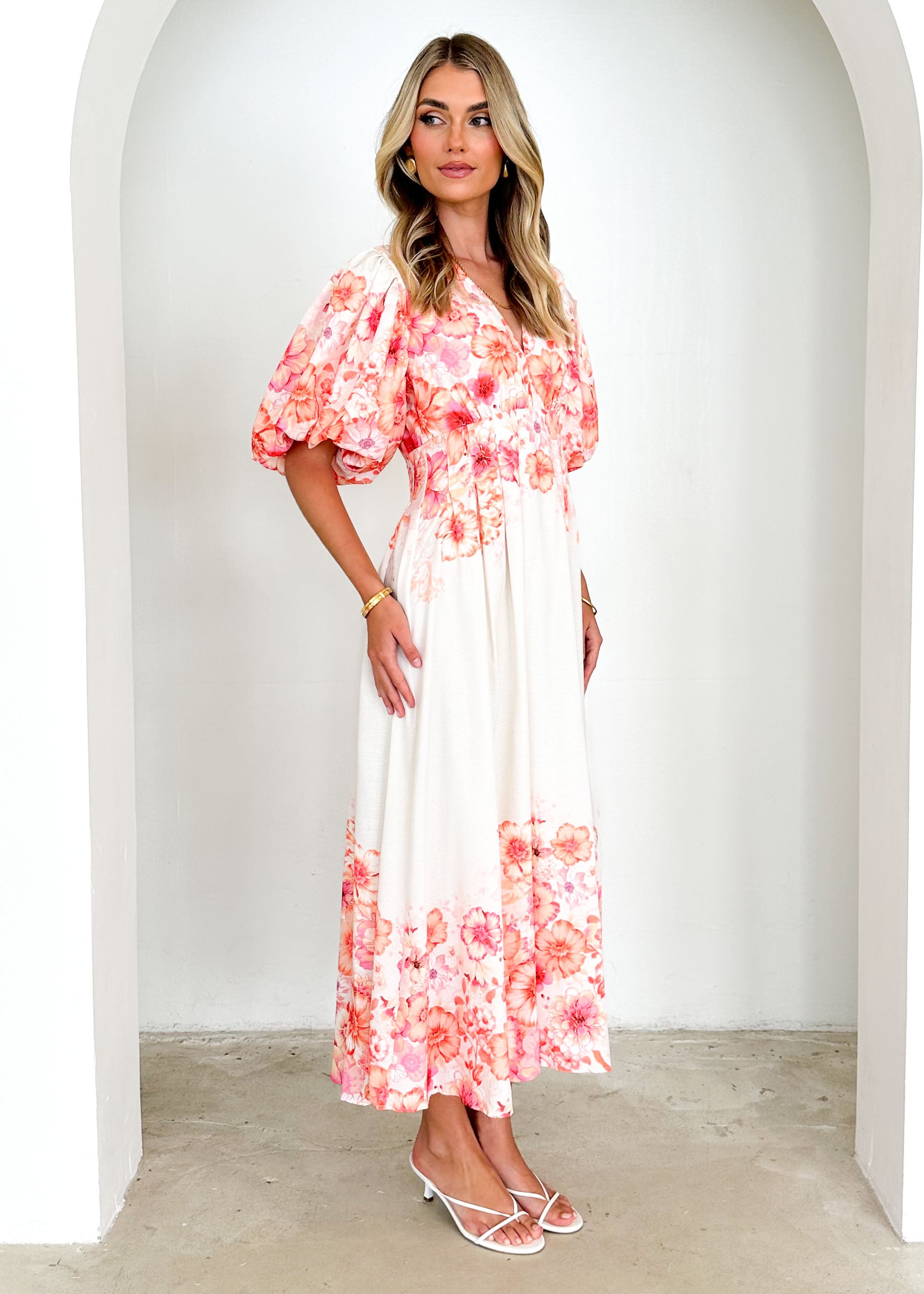 Breanna Midi Dress - Peach Floral