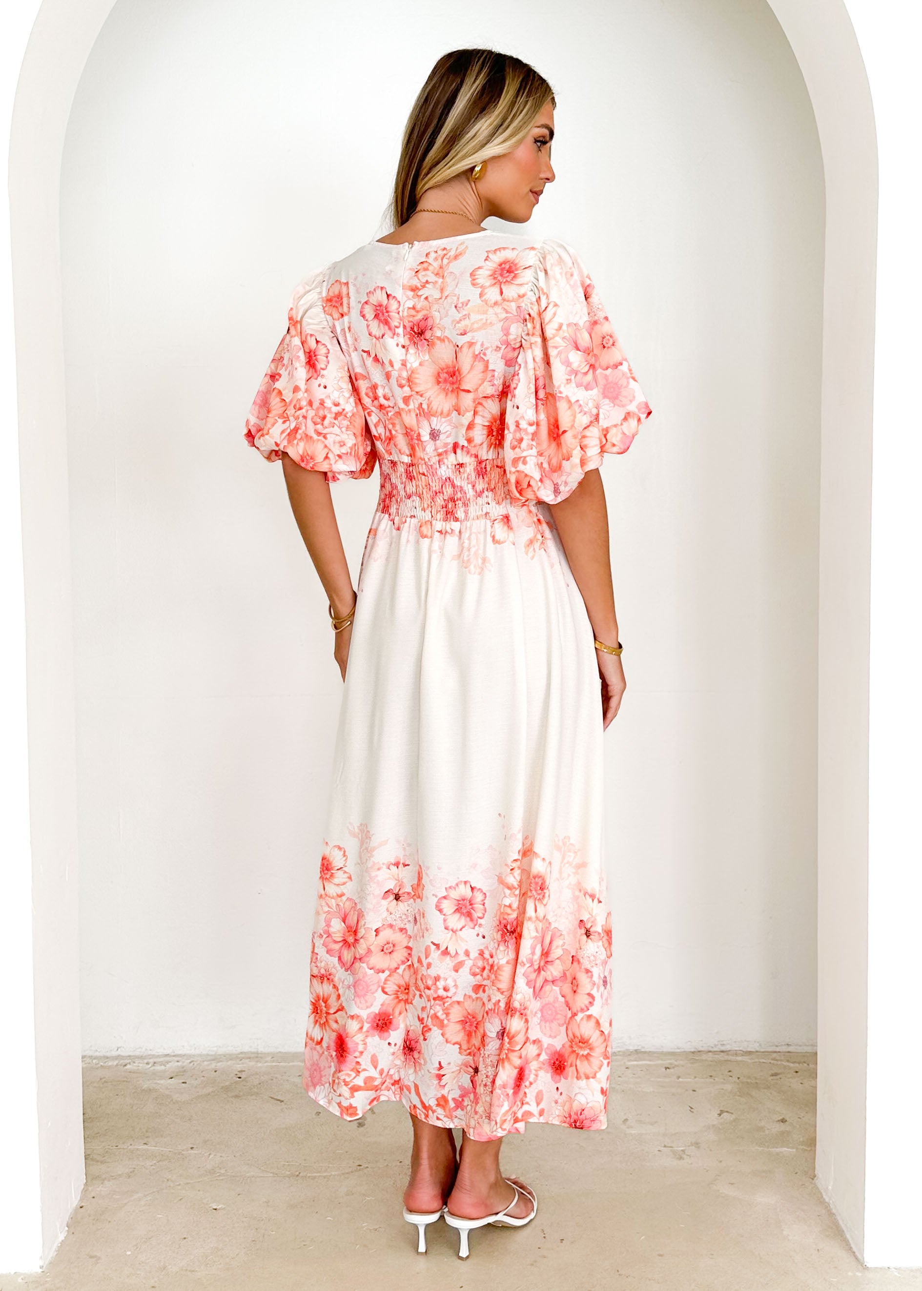 Breanna Midi Dress - Peach Floral