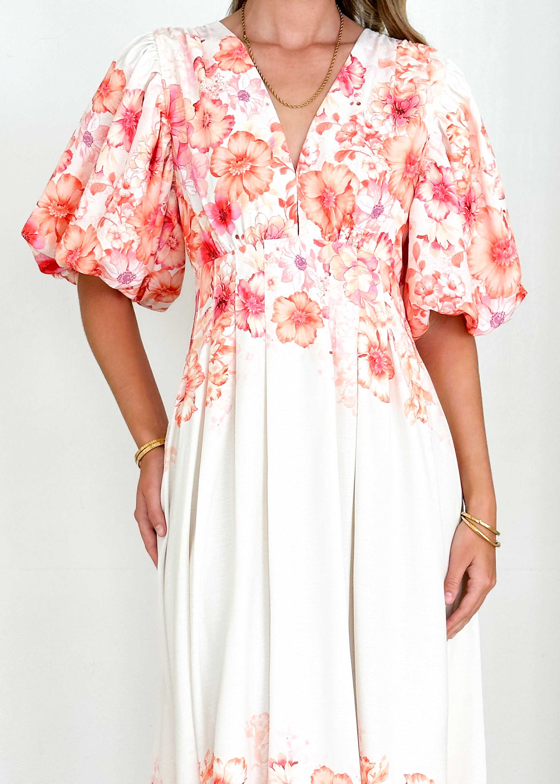 Breanna Midi Dress - Peach Floral