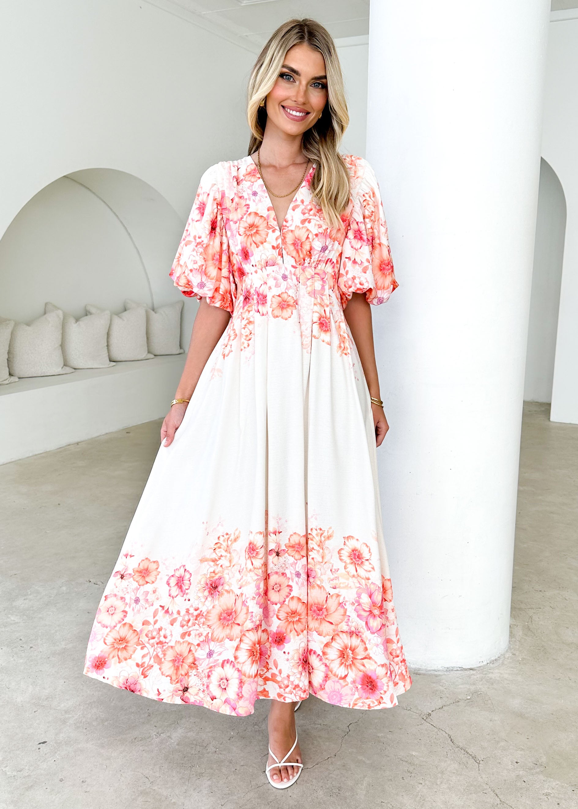 Breanna Midi Dress - Peach Floral