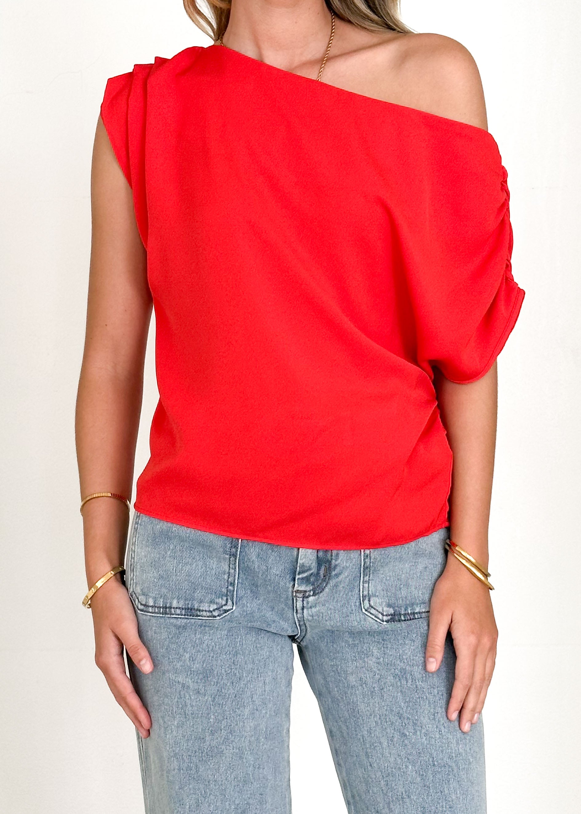 PRE-ORDER : Hailee Off Shoulder Top - Milan Red