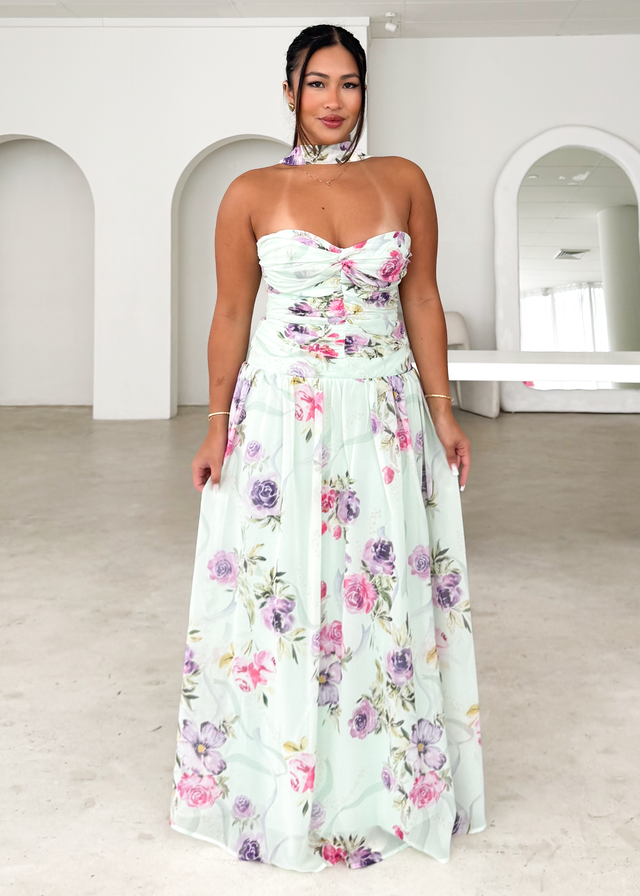 Nelai Strapless Maxi Dress - Mint Floral