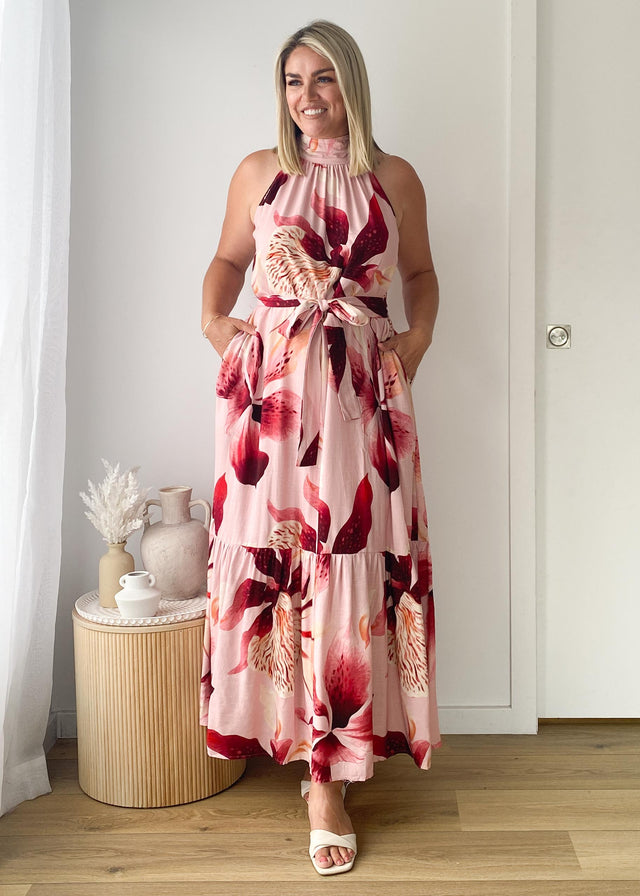 Danica Halter Maxi Dress - Blush Lily