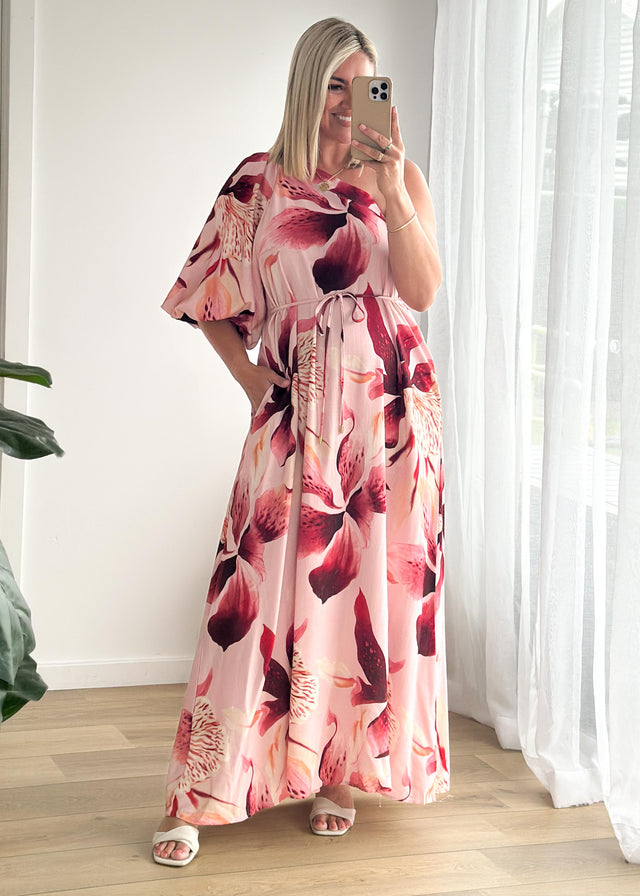 Dyanne One Shoulder Maxi Dress - Blush Lily