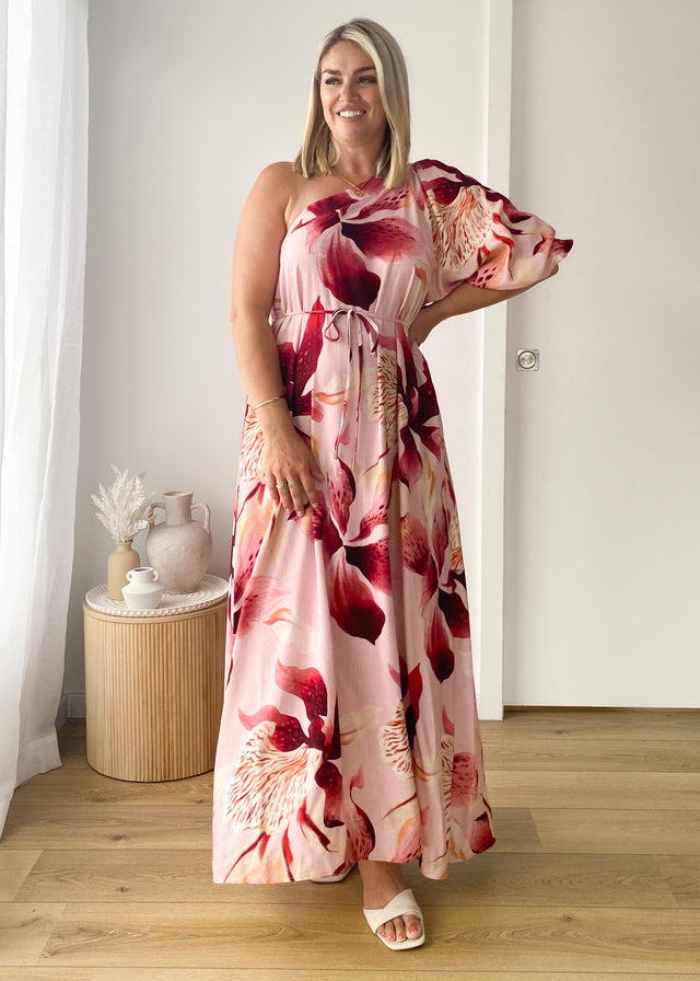 Dyanne One Shoulder Maxi Dress - Blush Lily