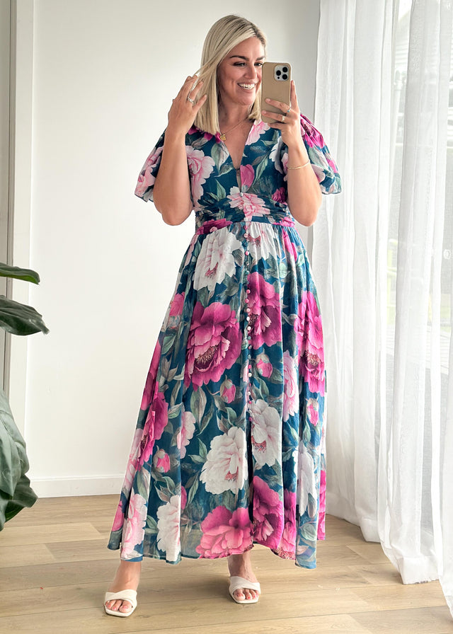Anastasia Maxi Dress - Teal Peony