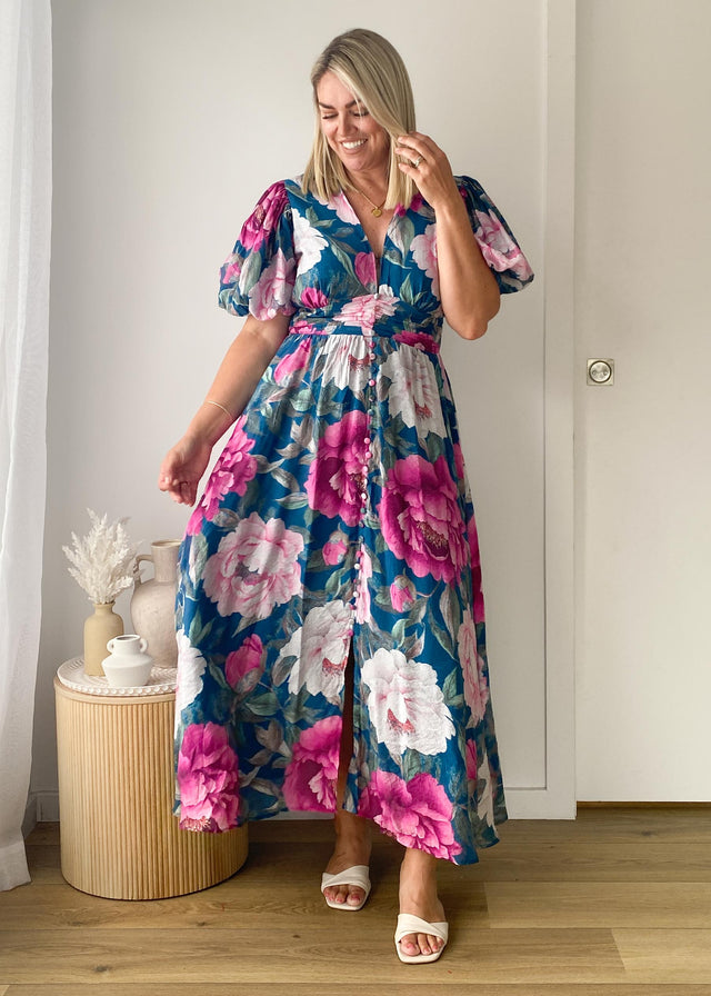 Anastasia Maxi Dress - Teal Peony