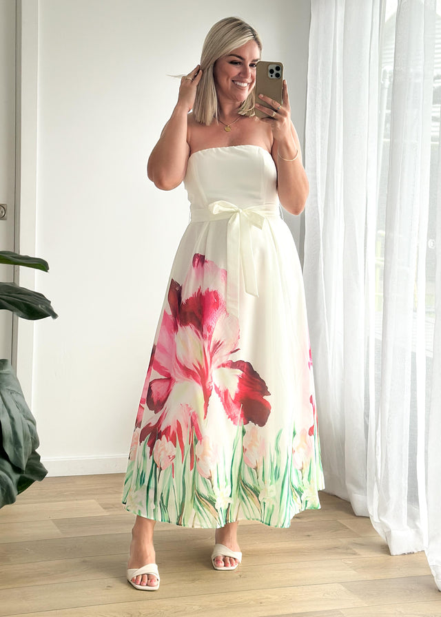 Naya Strapless Midi Dress - Ivory Floral
