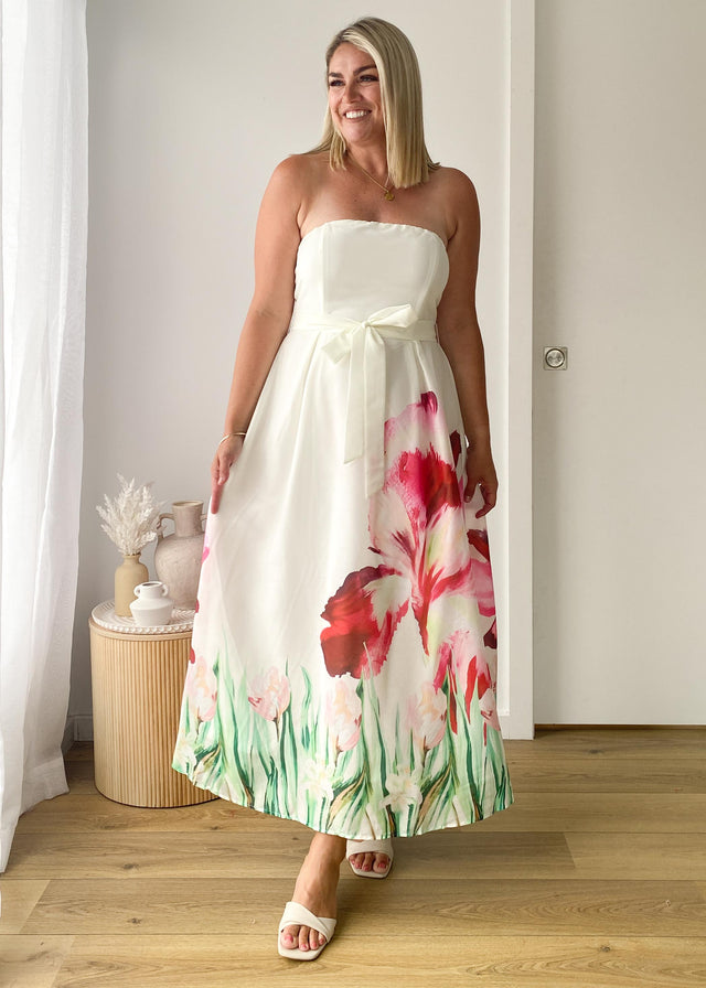 Naya Strapless Midi Dress - Ivory Floral