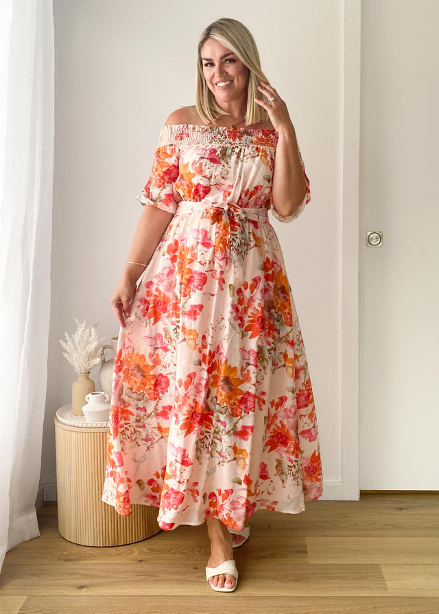 Mila Off Shoulder Maxi Dress - Strawberry Garden