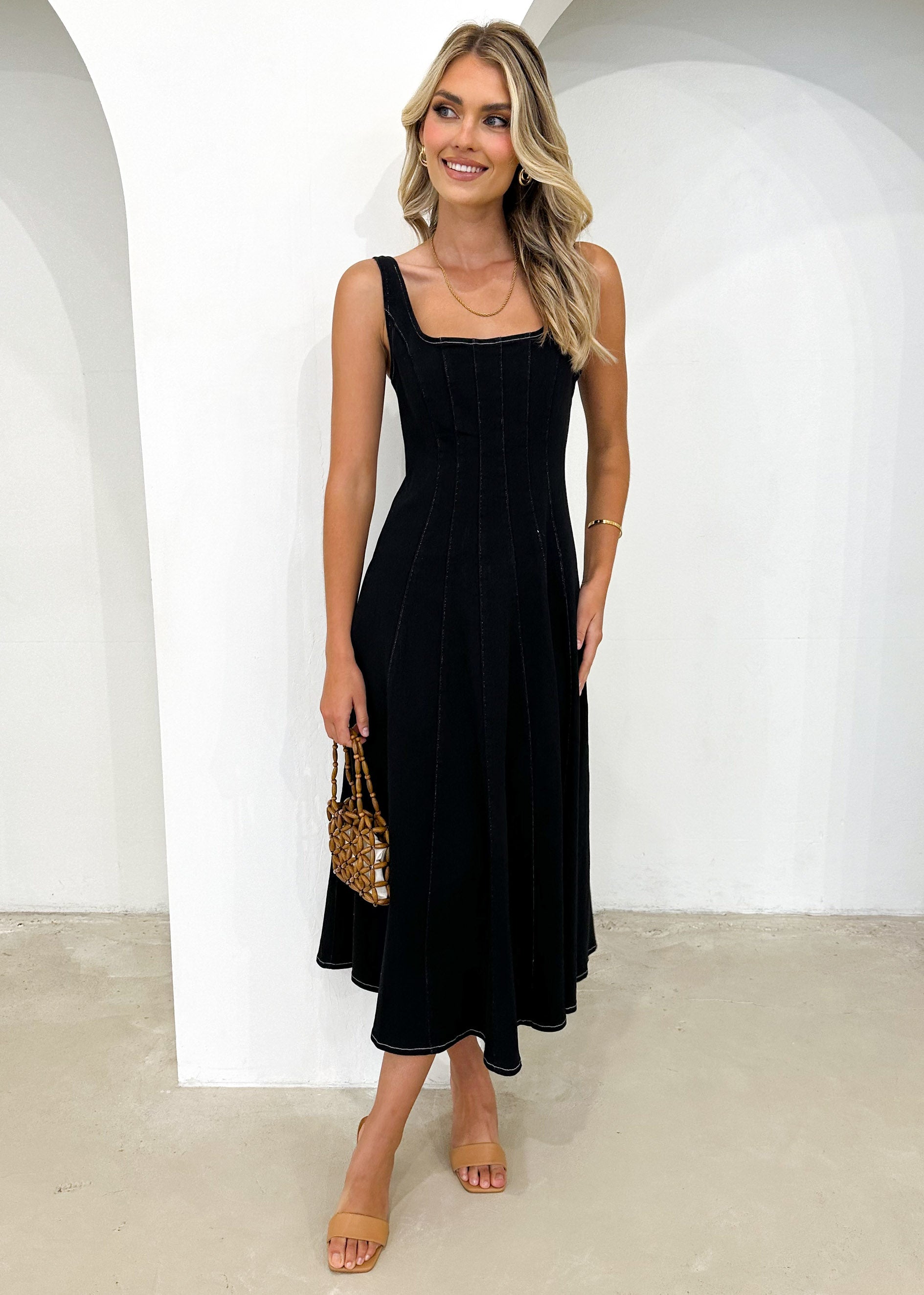 Zayla Denim Midi Dress - Black