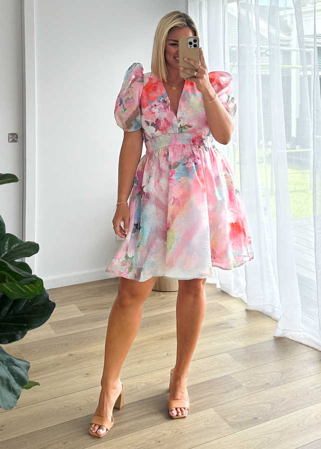 Meera Dress - Pink Watercolour