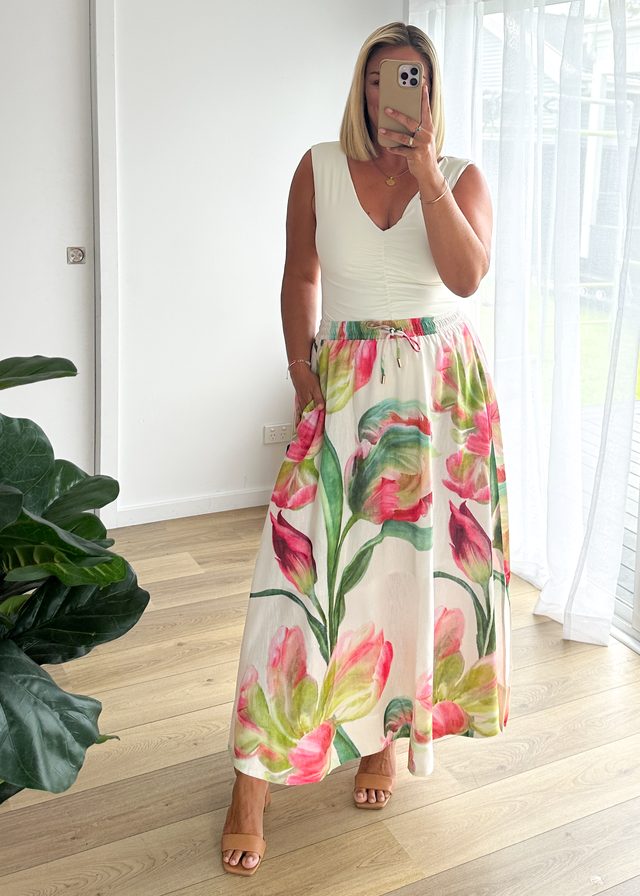 Remi Floral Skirt - Pink Orchid