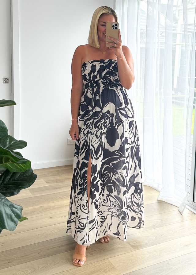 Aspa Strapless Maxi Dress - Black Floral