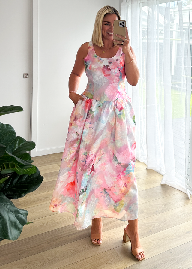 Milly Maxi Dress - Pink Watercolour