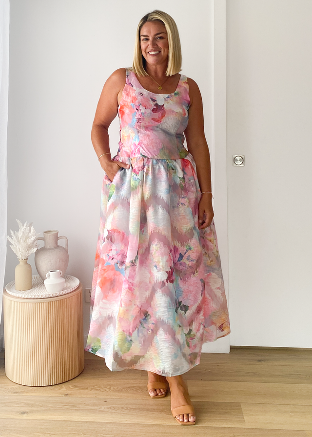 Milly Maxi Dress - Pink Watercolour