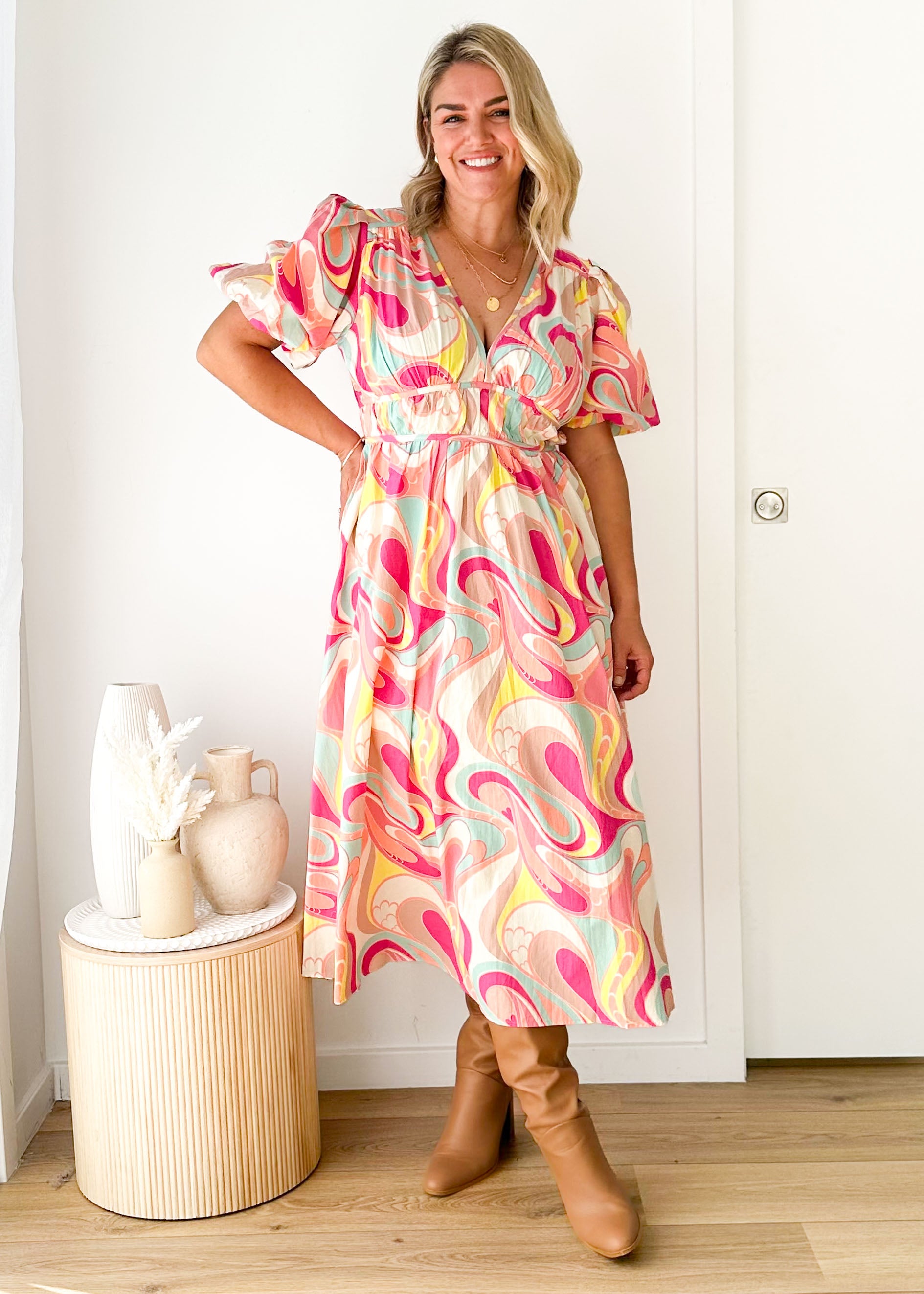 Zanette Midi Dress - Pink Multi