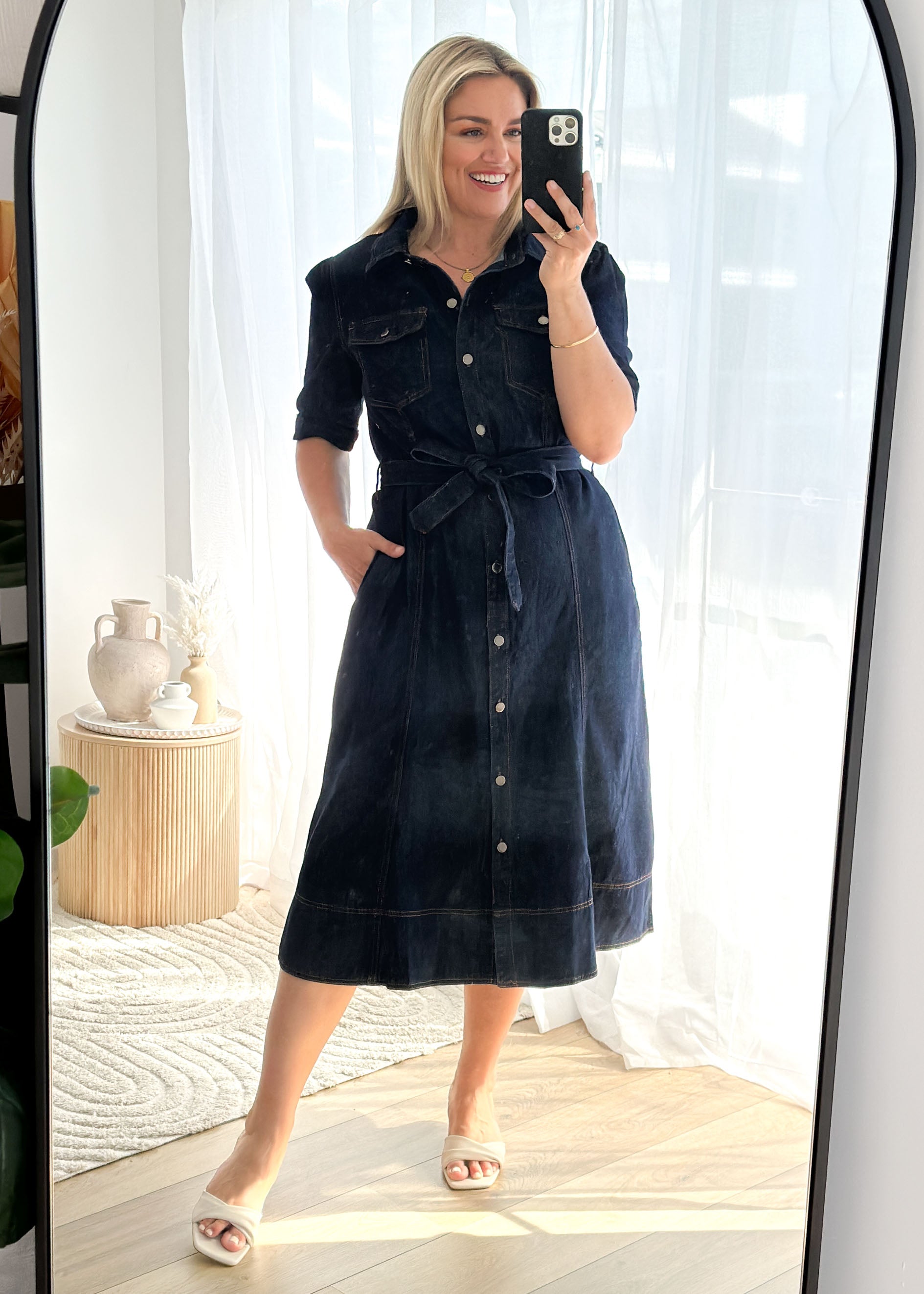 Kaily Denim Midi Dress - Indigo