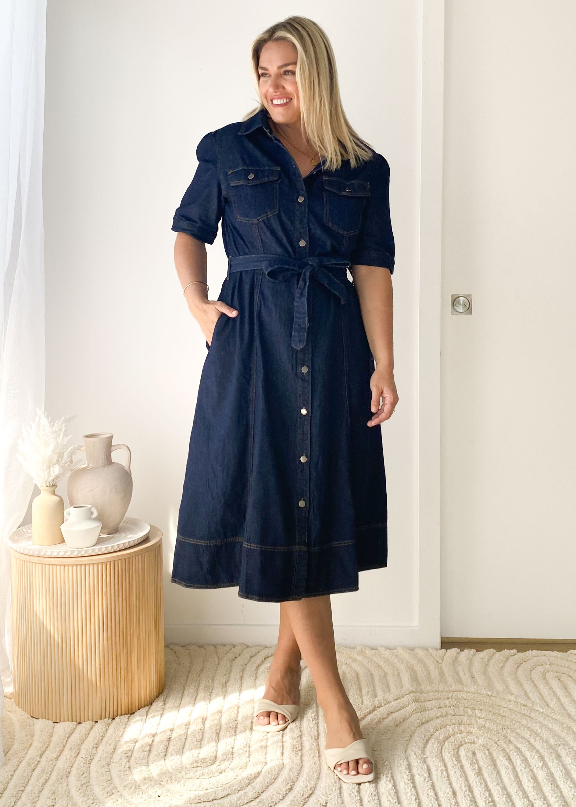 Kaily Denim Midi Dress - Indigo