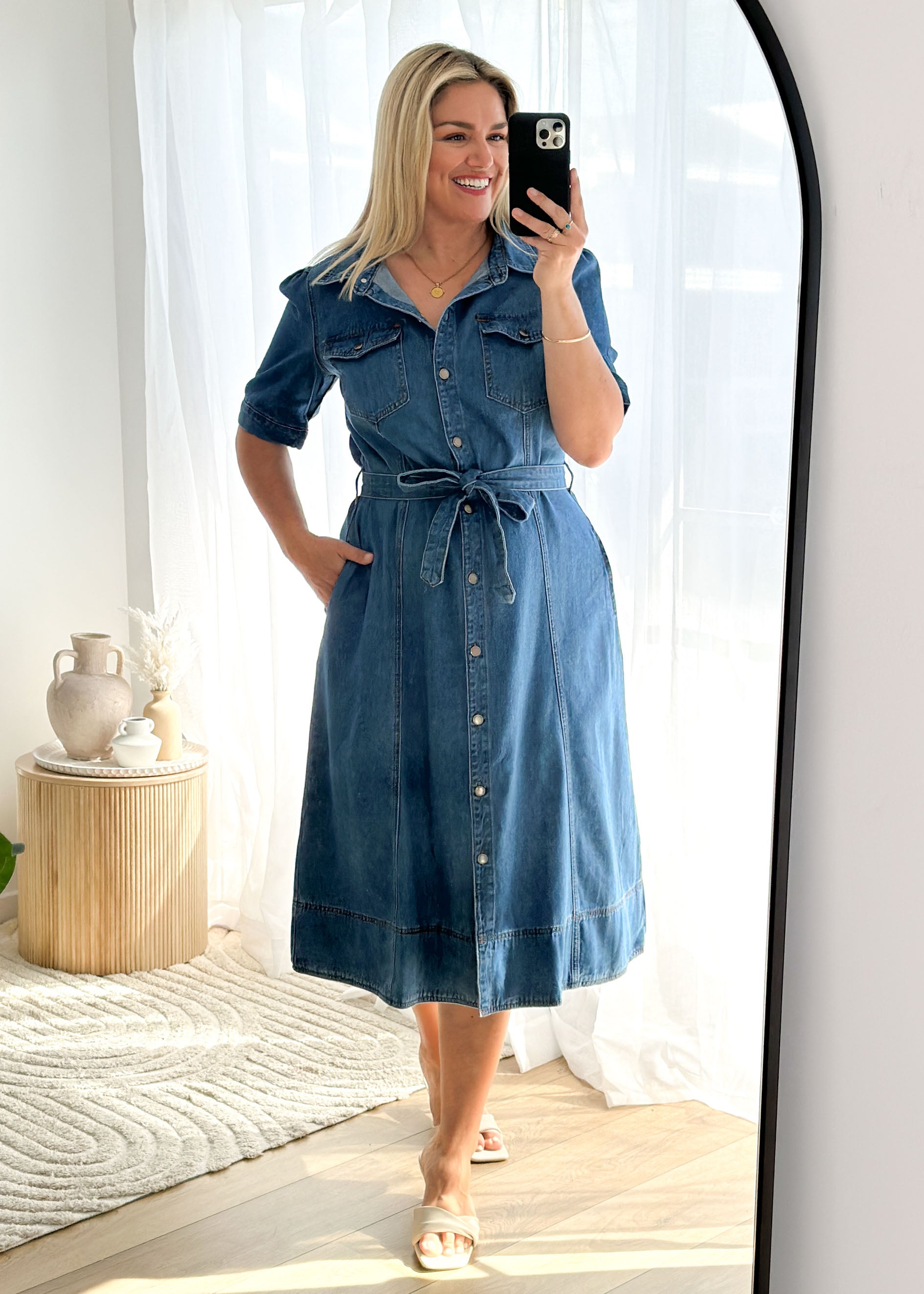 Kaily Denim Midi Dress - Mid Blue