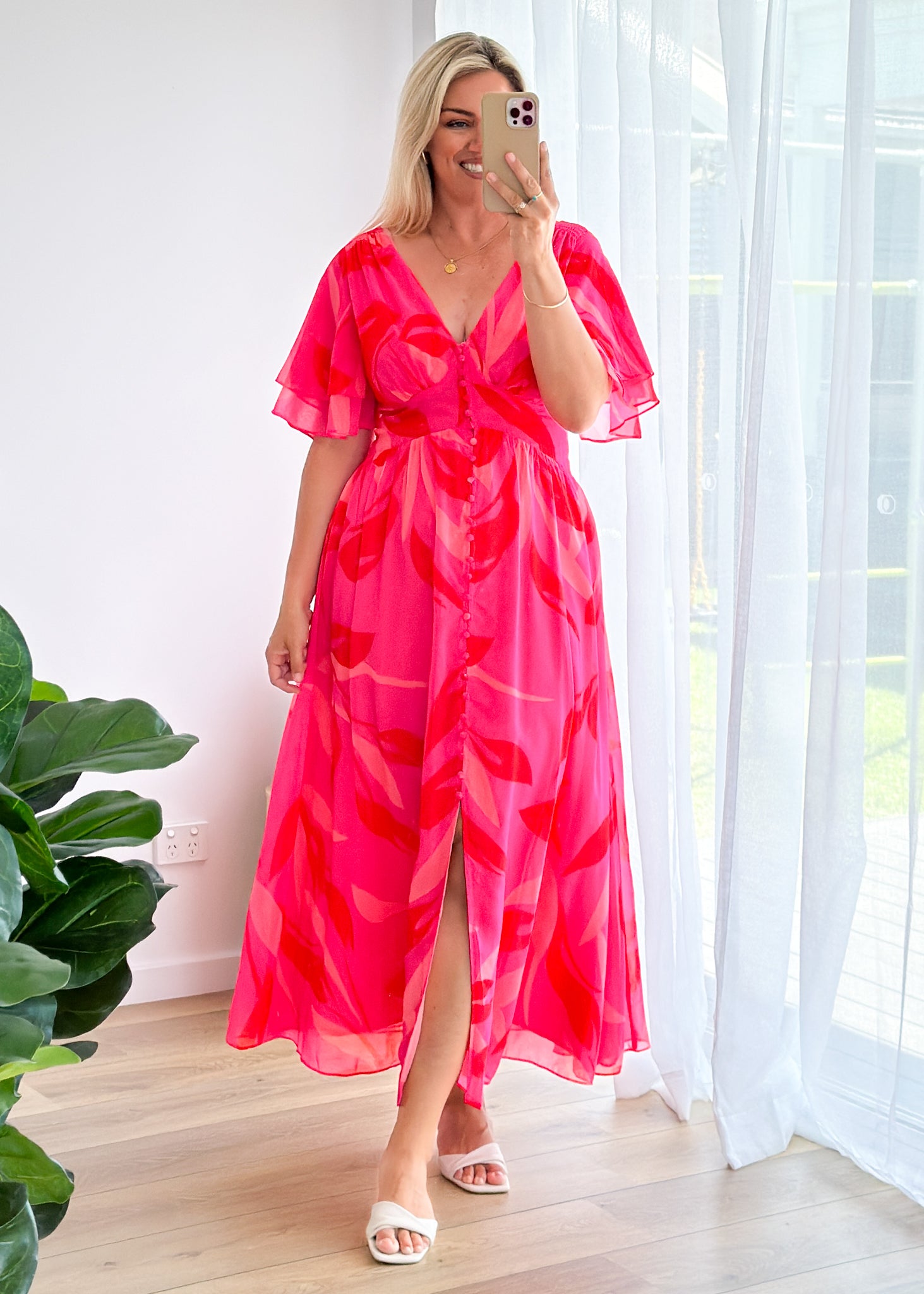 Harpa Midi Dress - Magenta Leaf