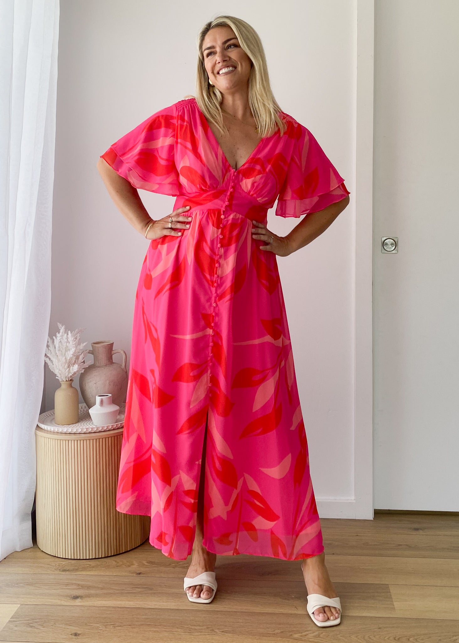 Harpa Midi Dress - Magenta Leaf