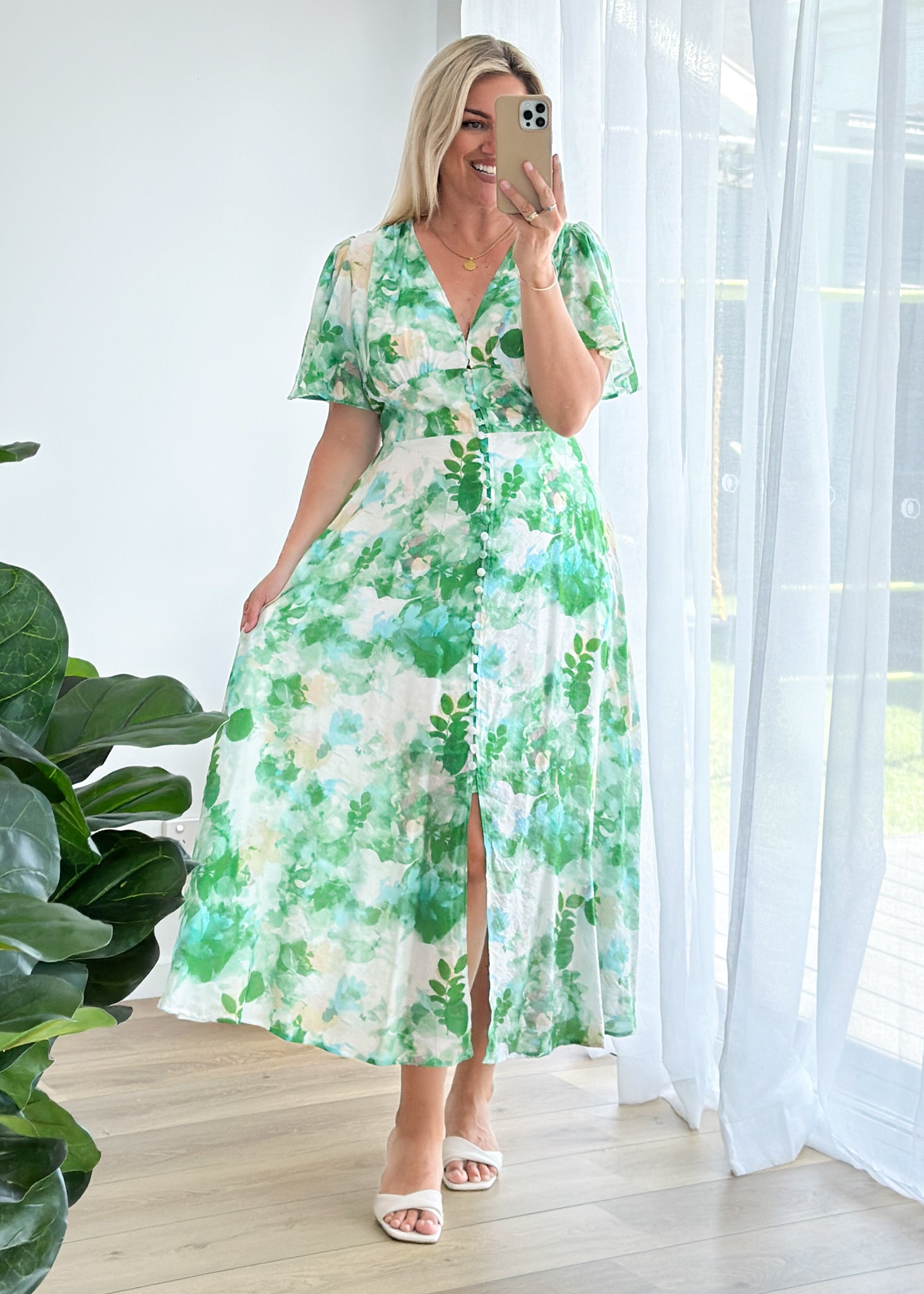 Zazu Maxi Dress - Green Abstract