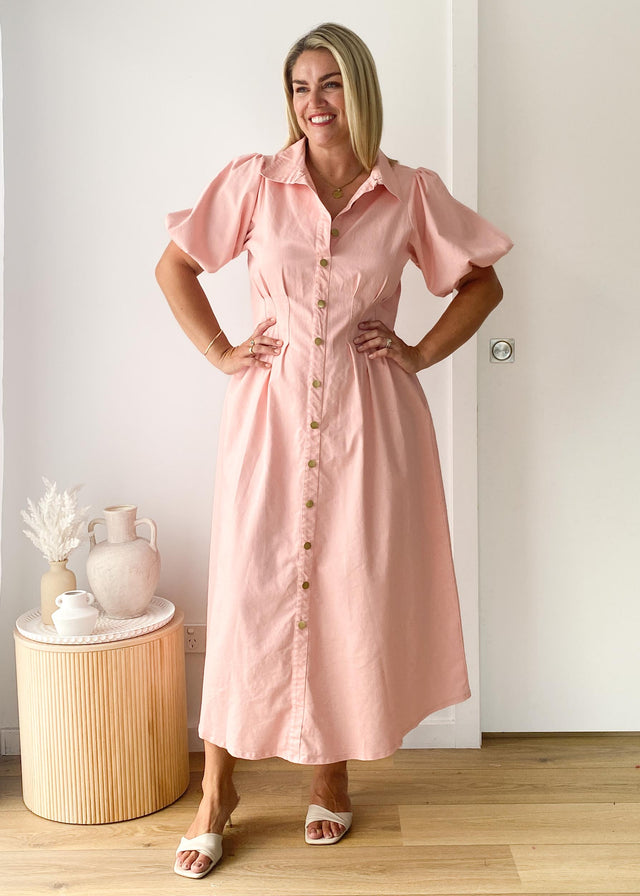Yves Stretch Denim Midi Dress - Pink