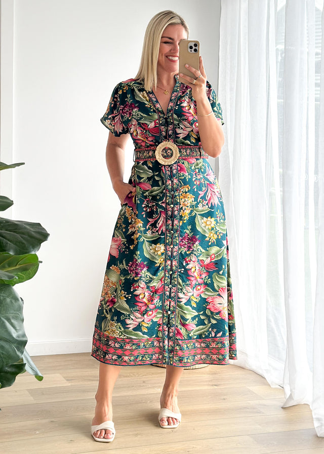 Rosetta Midi Dress - Emerald Native