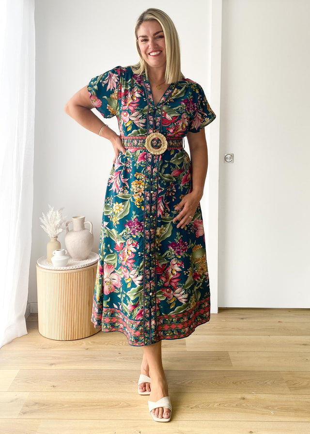 Rosetta Midi Dress - Emerald Native