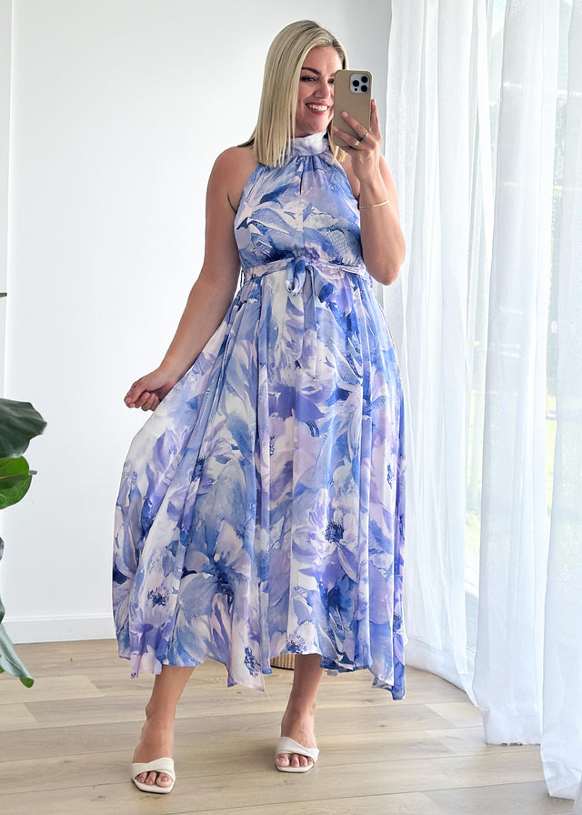 Marca Halter Midi Dress - Blue Floral