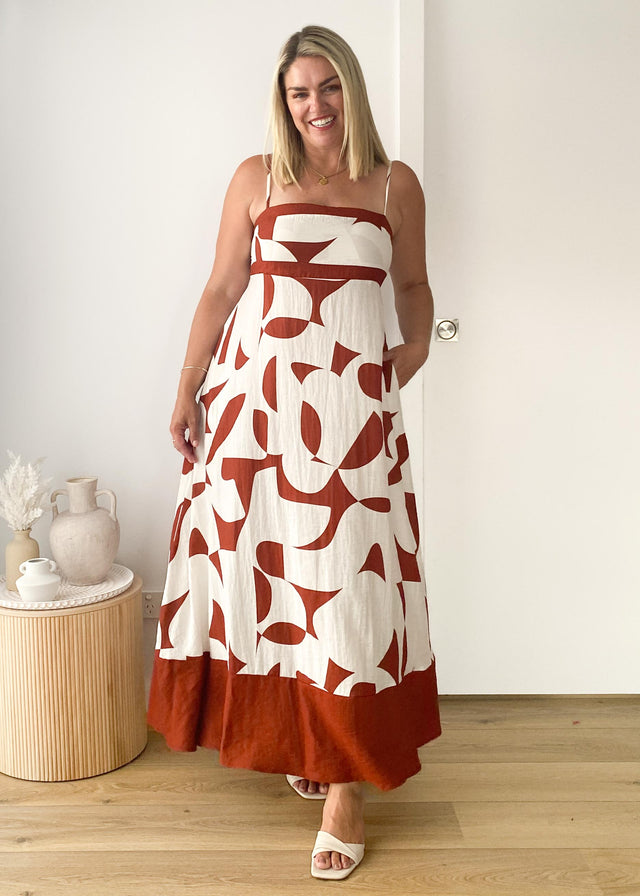 Givara Maxi Dress - Brown Abstract