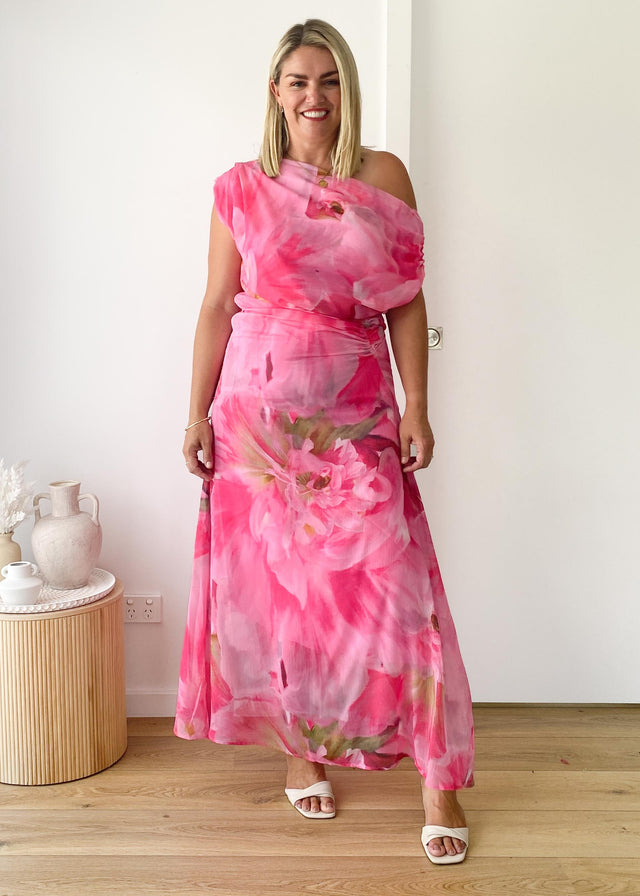 Olsen Off Shoulder Maxi Dress - Pink Aster
