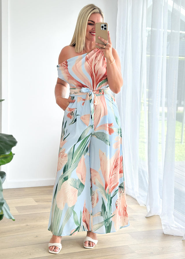 Ara Drop Shoulder Pantsuit - Blue Oasis