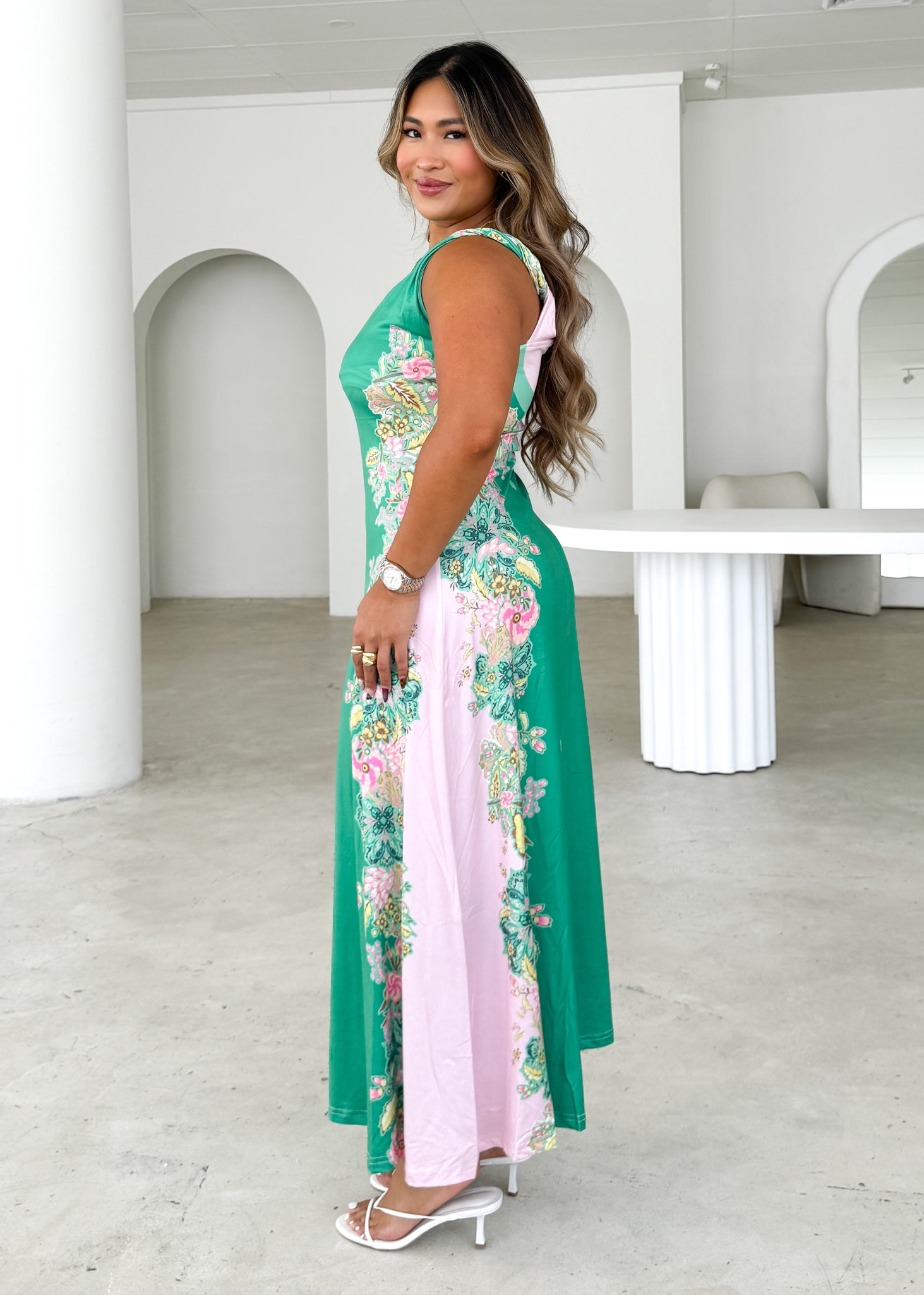 Blossom One Shoulder Maxi Dress - Green Gia