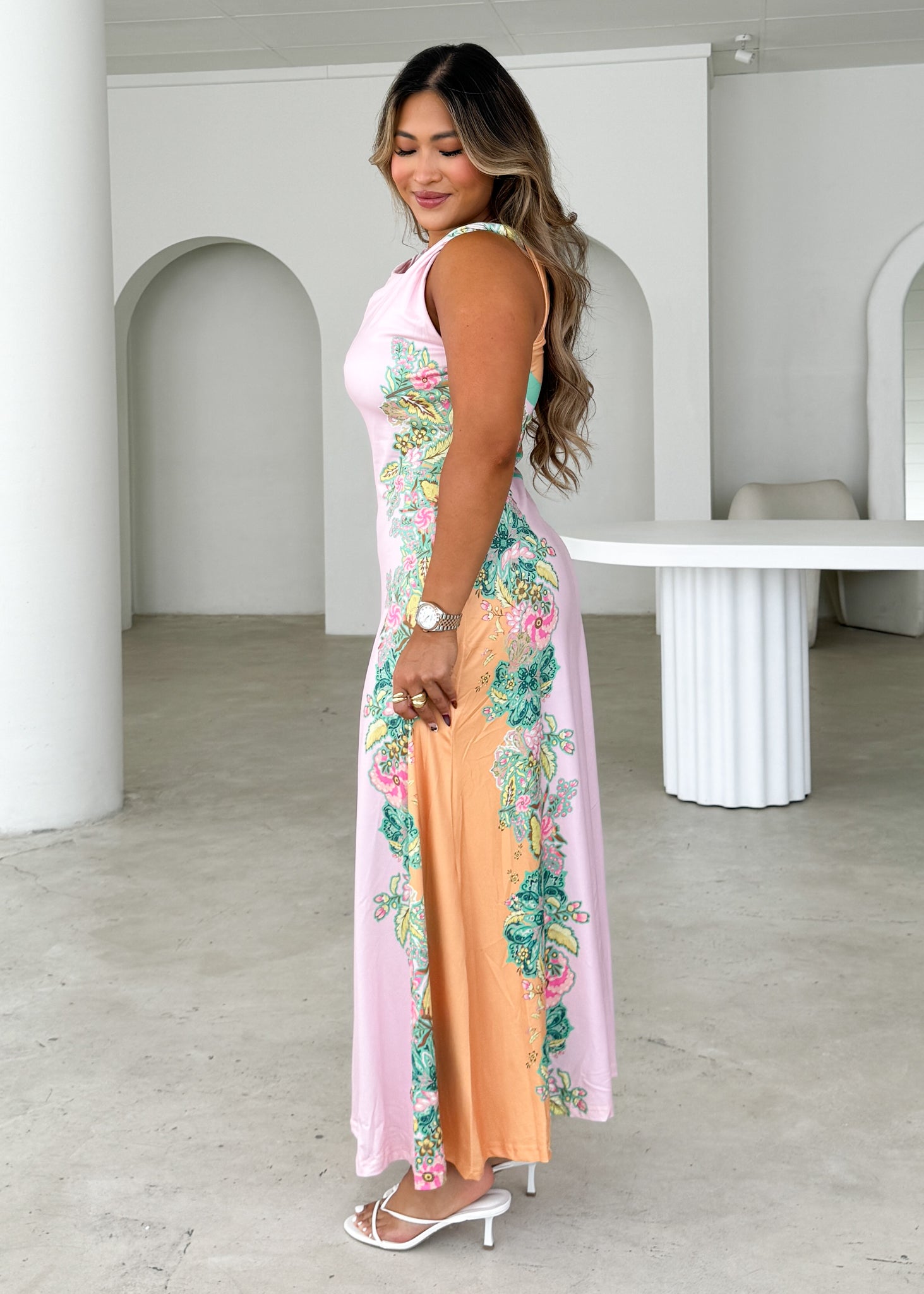 Blossom One Shoulder Maxi Dress - Pink Gia