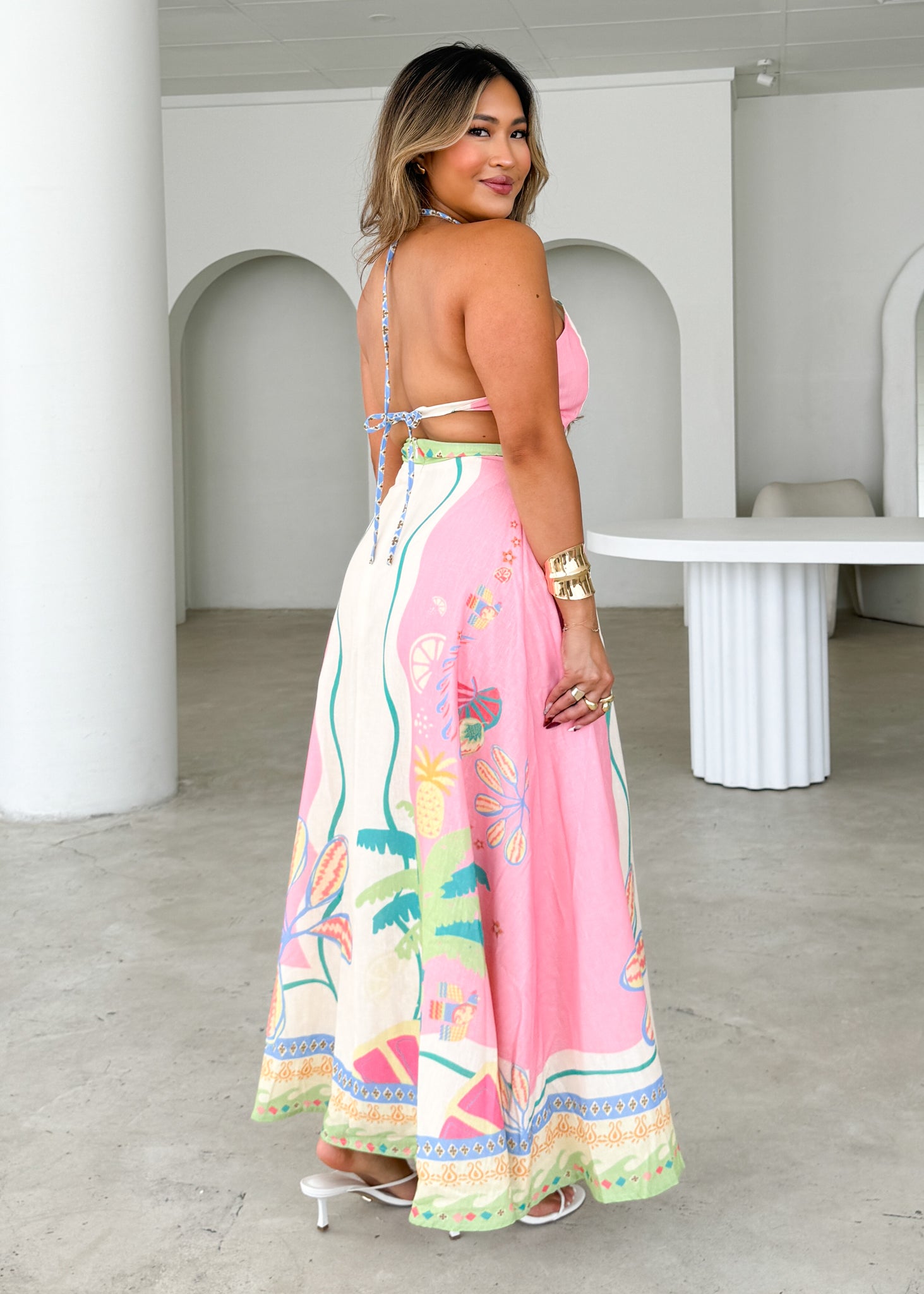 Isia Halter Maxi Dress - Pink Rio