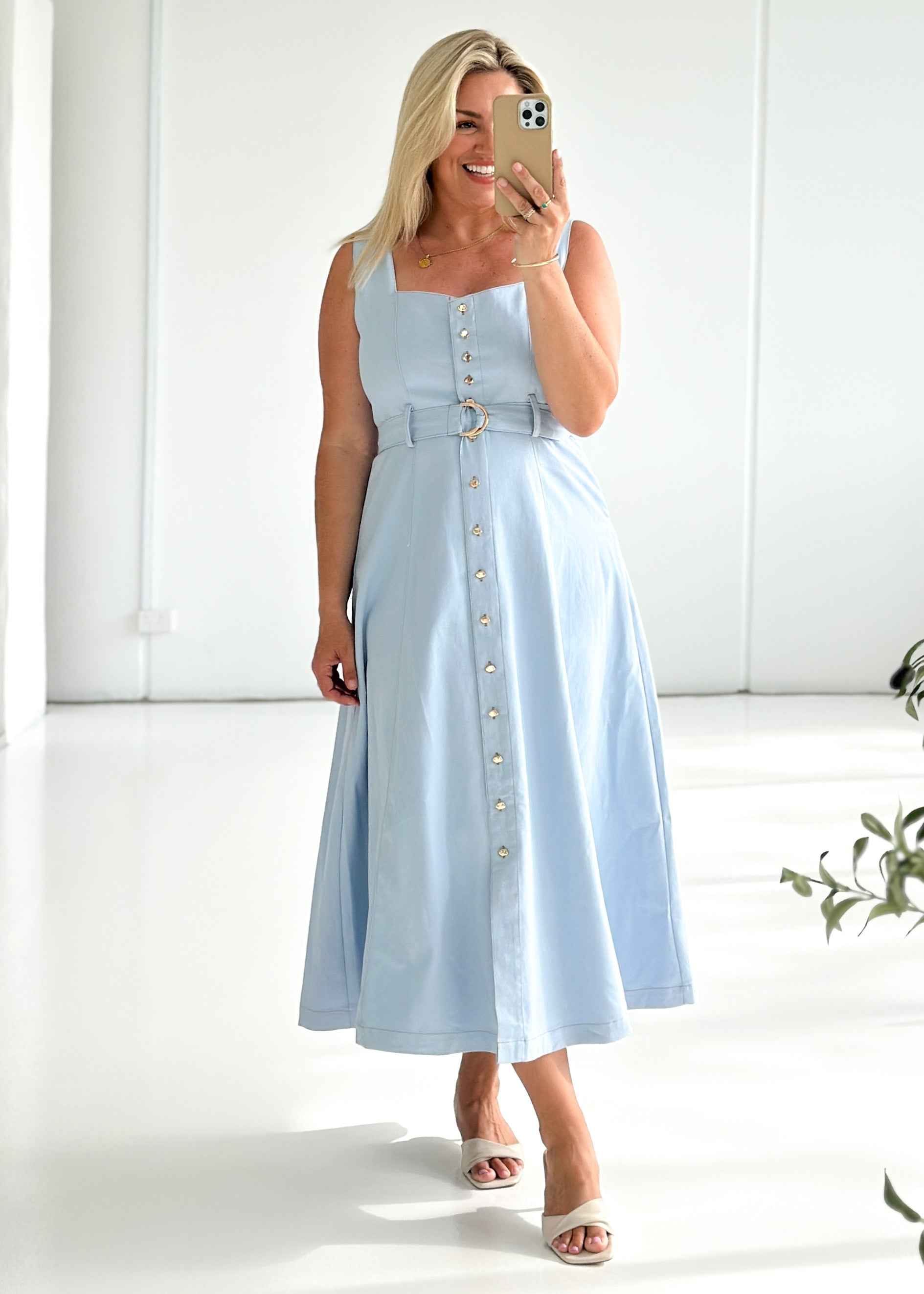 Kidsla Denim Midi Dress - Baby Blue