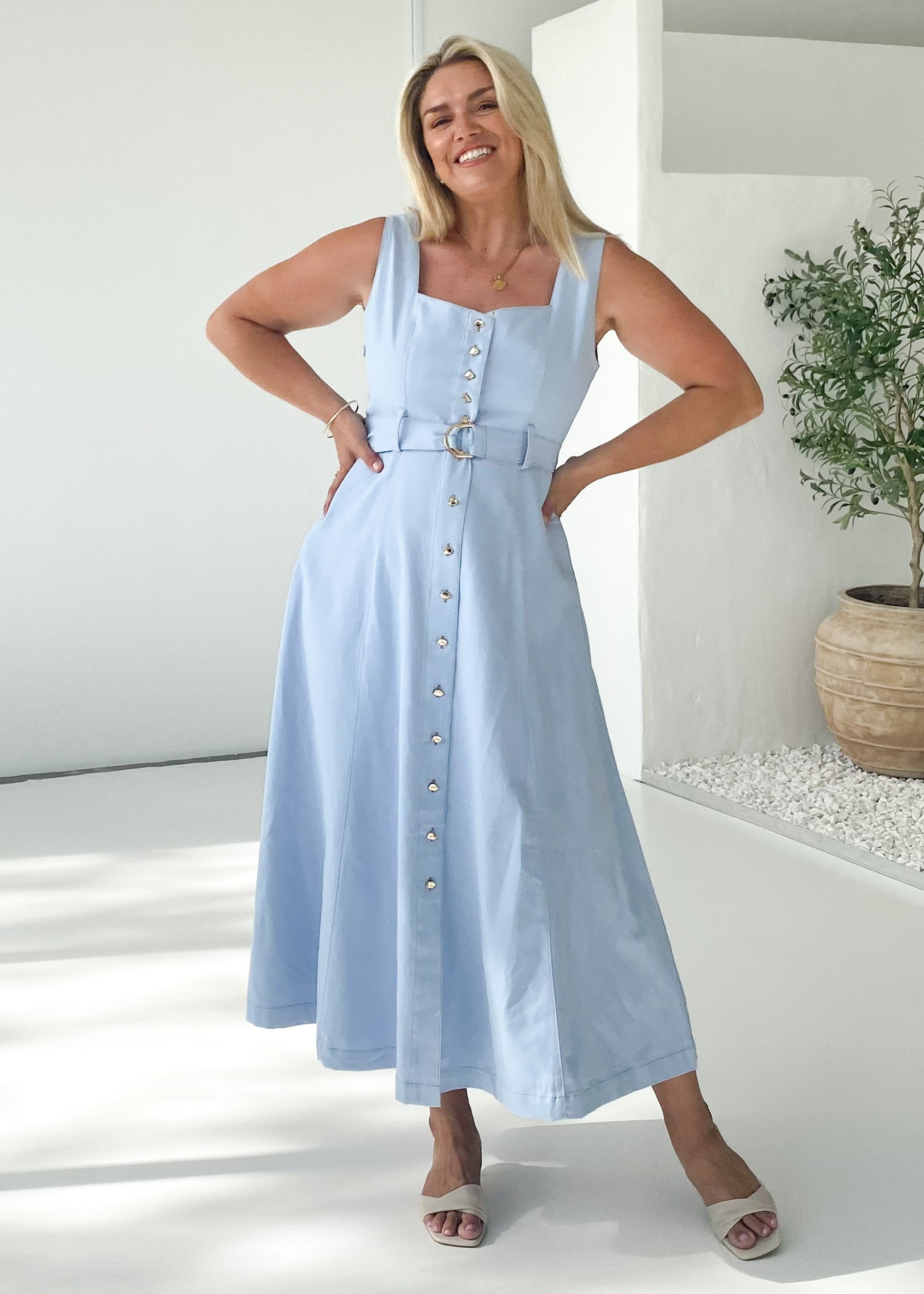 Kidsla Denim Midi Dress - Baby Blue