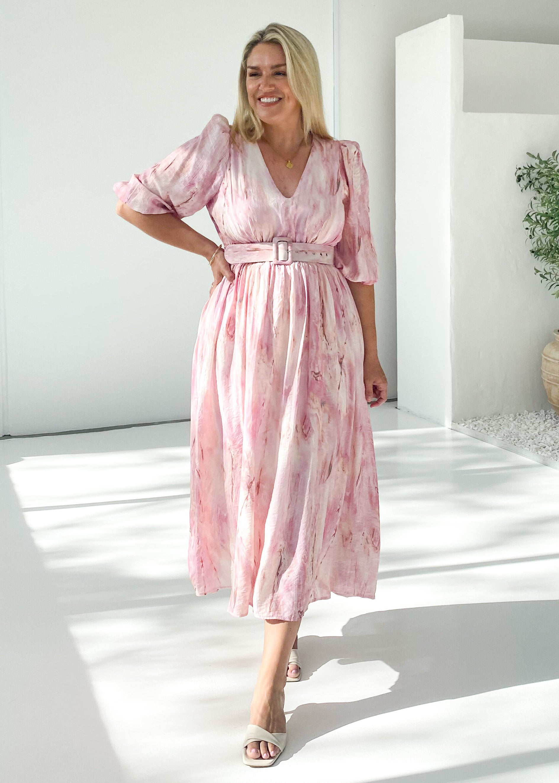 Analissa Midi Dress - Pink Marble