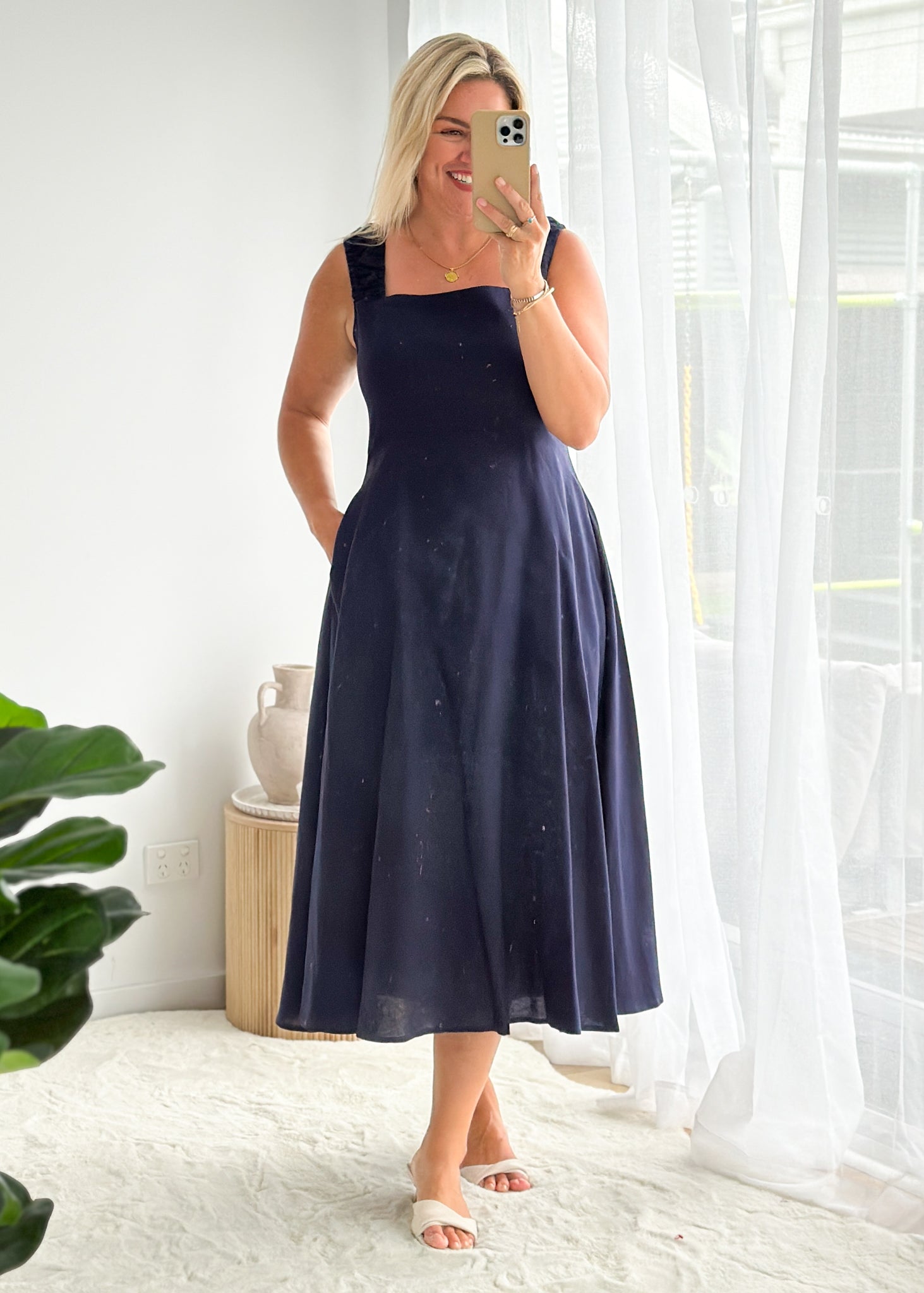 Lila Midi Dress - Navy